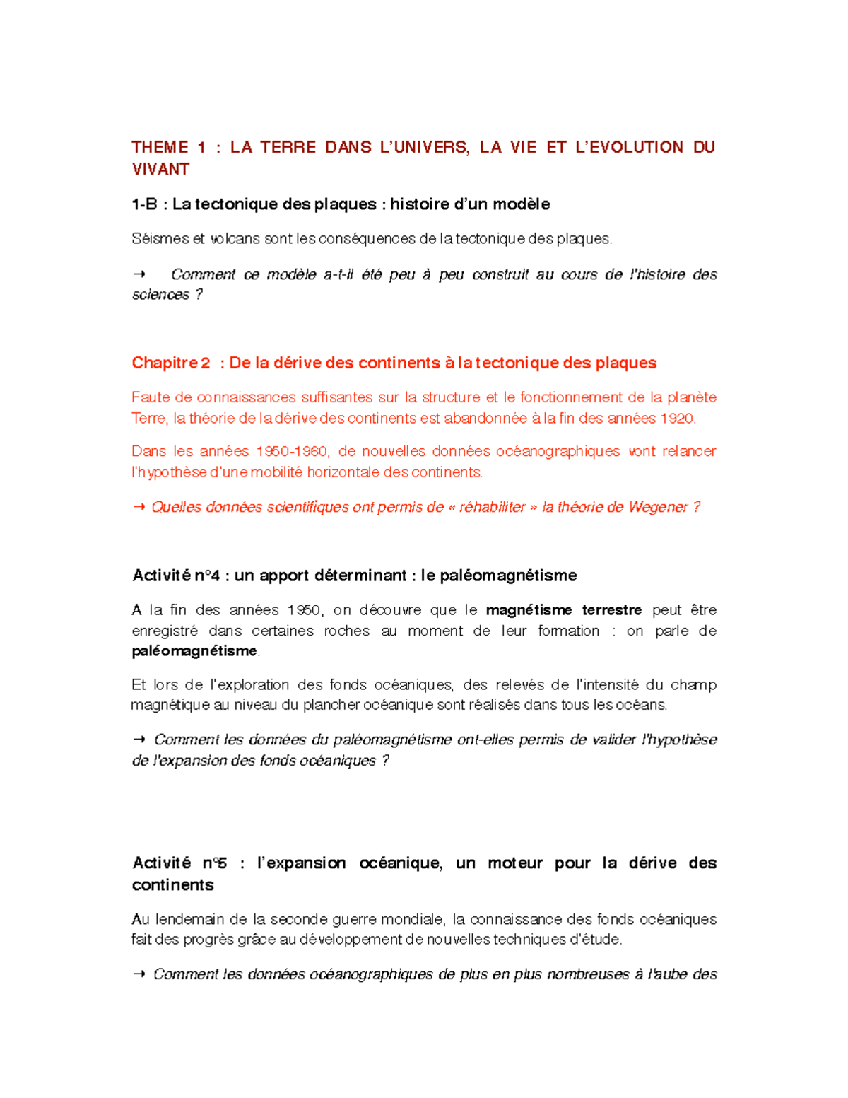 SVT - chapitre - THEME 1 : LA TERRE DANS L’UNIVERS, LA VIE ET L ...