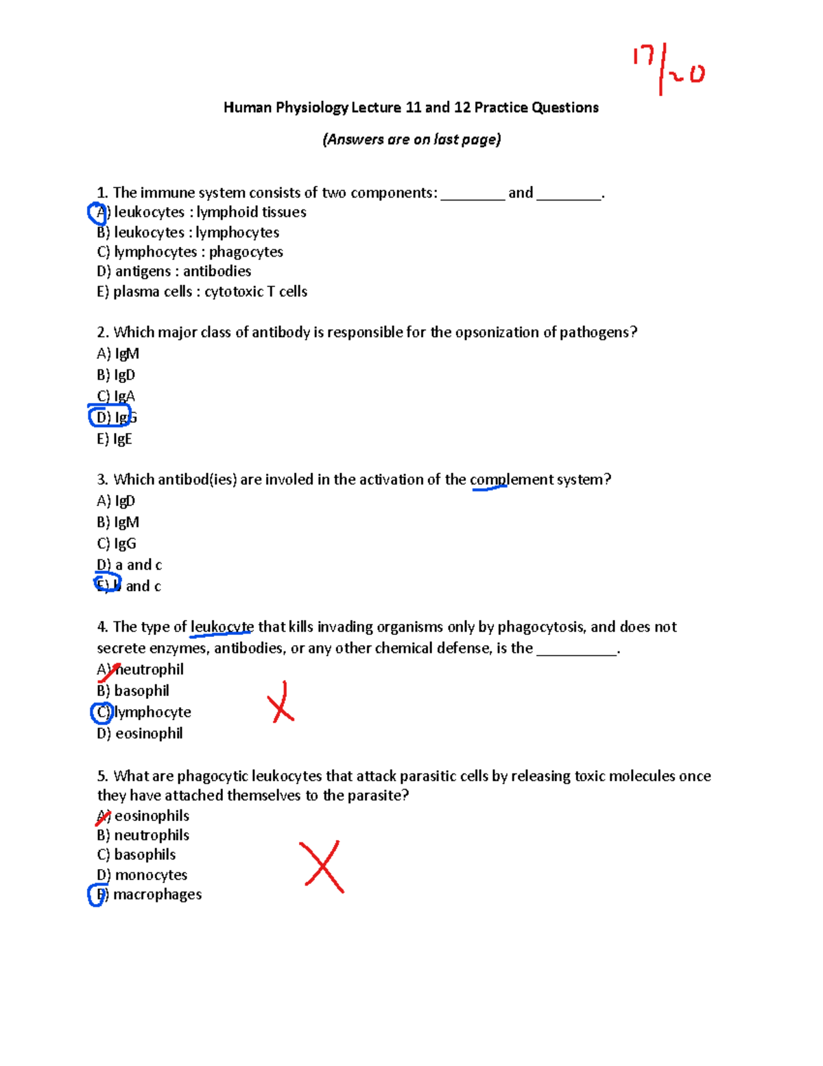 BIOL2010 U Lecture 11 And 12 Practice Questions - Human Physiology ...