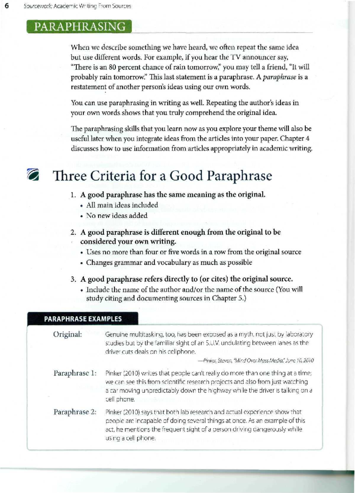 Sourcework paraphrasing Sourcework Academic Writing From Sources PARAPHRASING When we