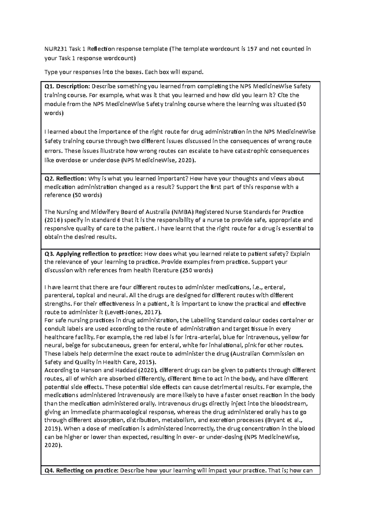 NUR231-TASK 1 - Grade: 7 - NUR231 Task 1 Reflection response template ...