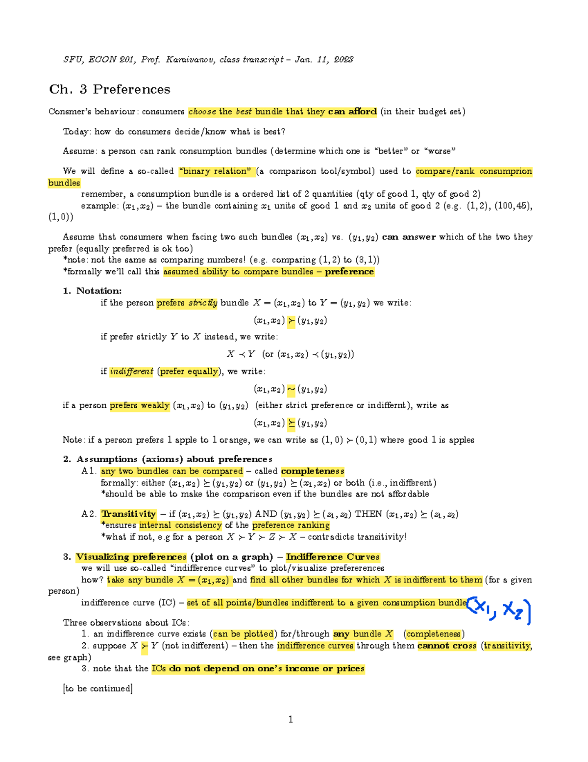 Econ 201 Ch3 notes - ECON 201 - SFU - Studocu