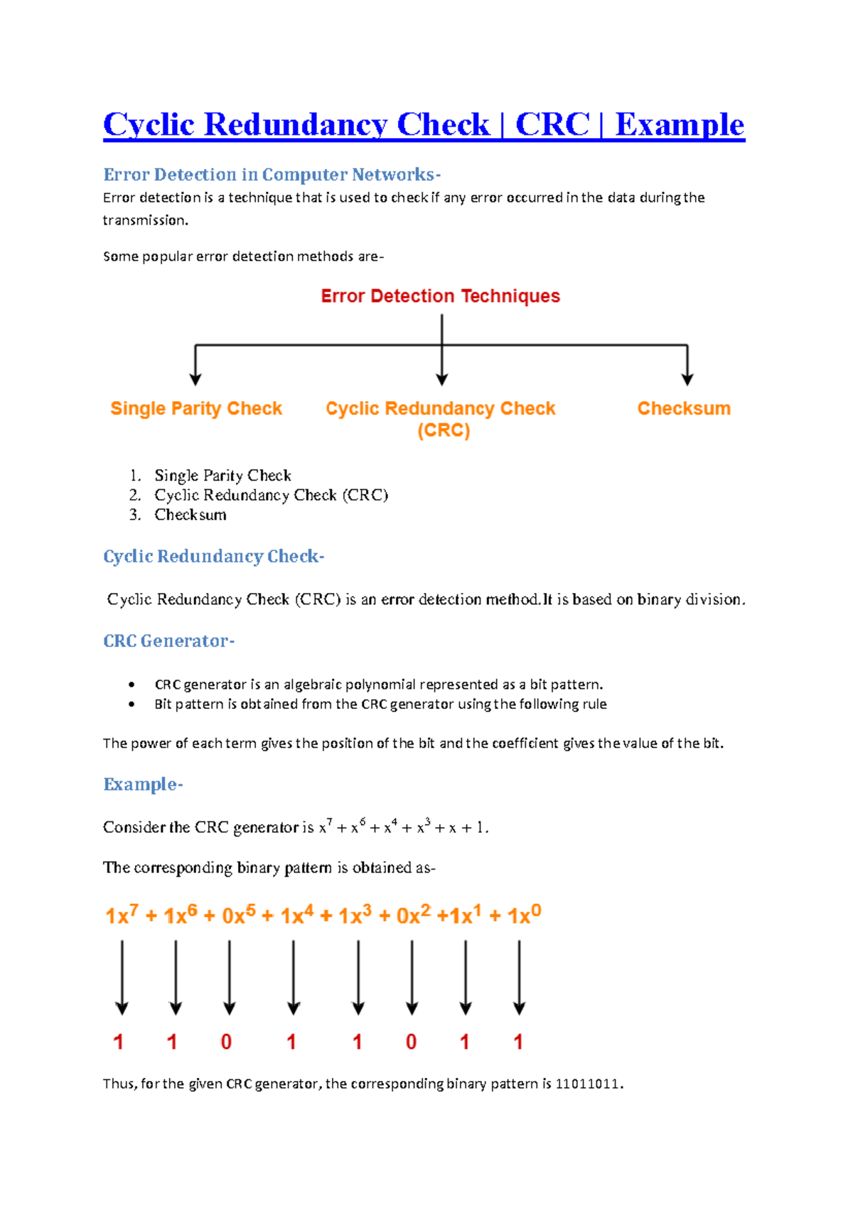 Cyclic Redundancy Check Example Cyclic Redundancy Check Crc Example Error Detection In