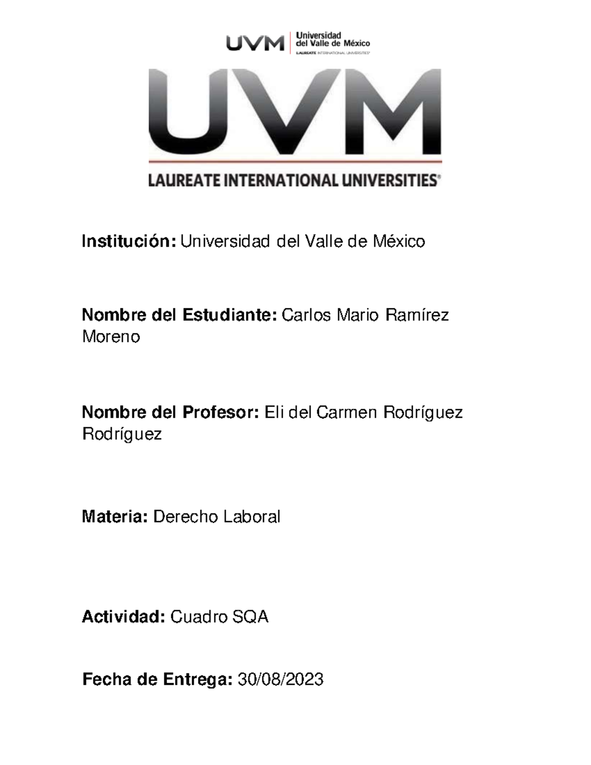 Cuadro SQA CMRM - apuntes de clase - Institución: Universidad del Valle ...