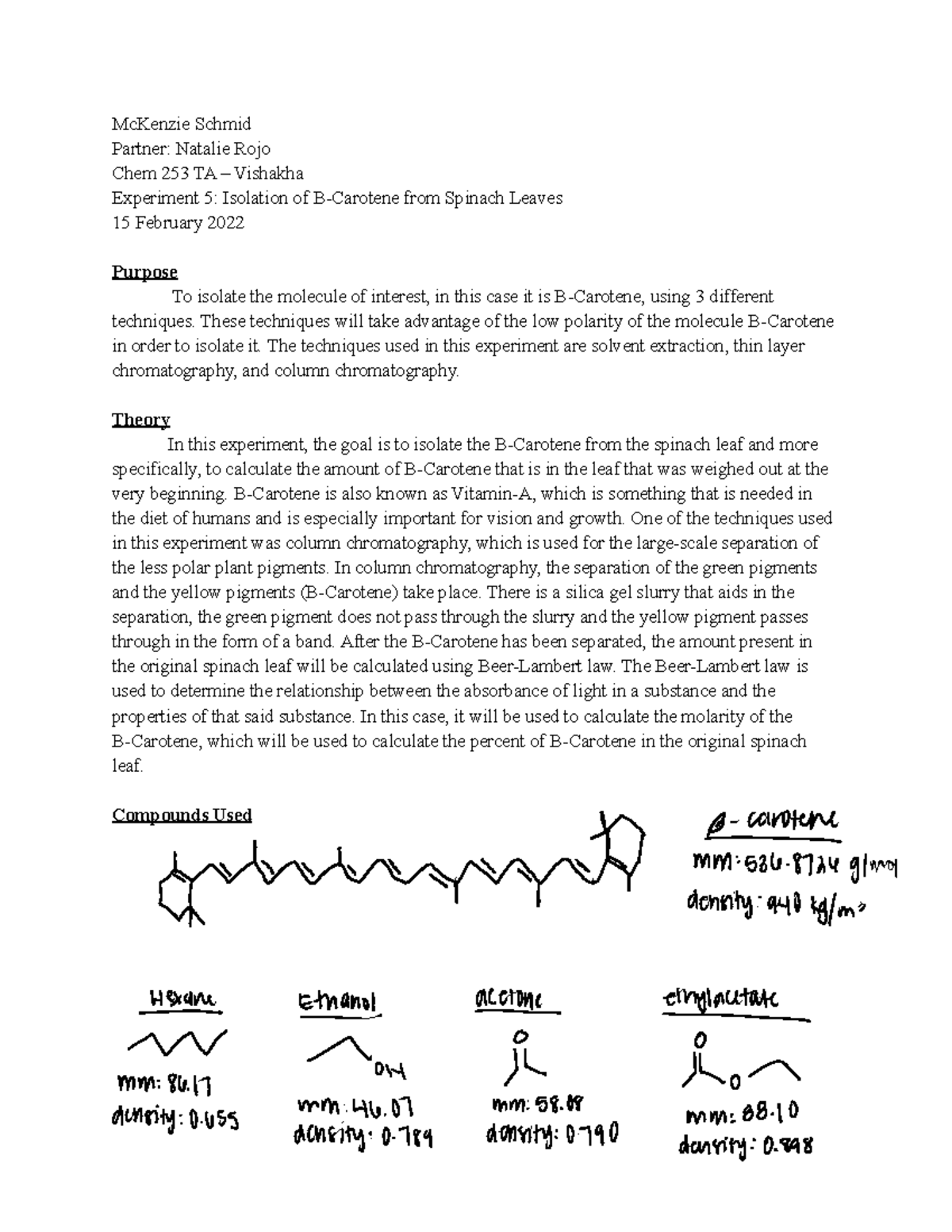 Chem Experiment 5 Lab Report - McKenzie Schmid Partner: Natalie Rojo ...
