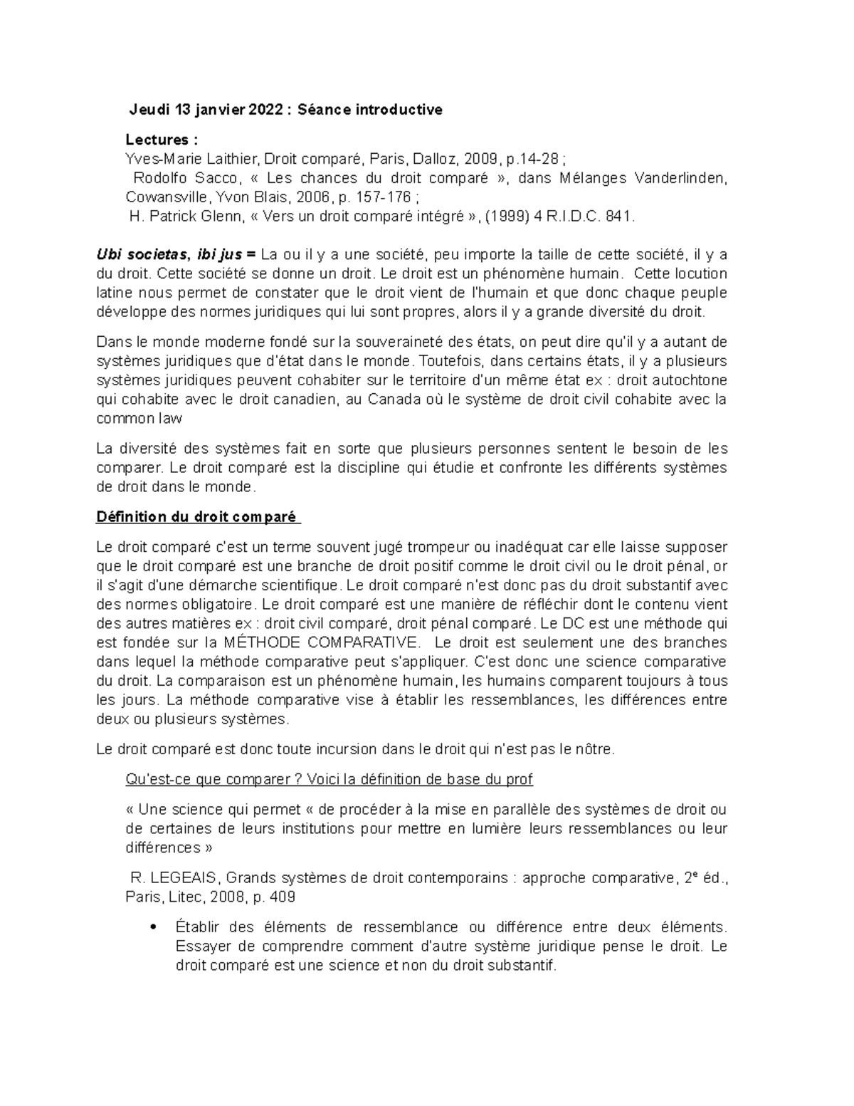 Notes de cours d'introduction au droit comparé UDEM hiver 2022 - Jeudi ...