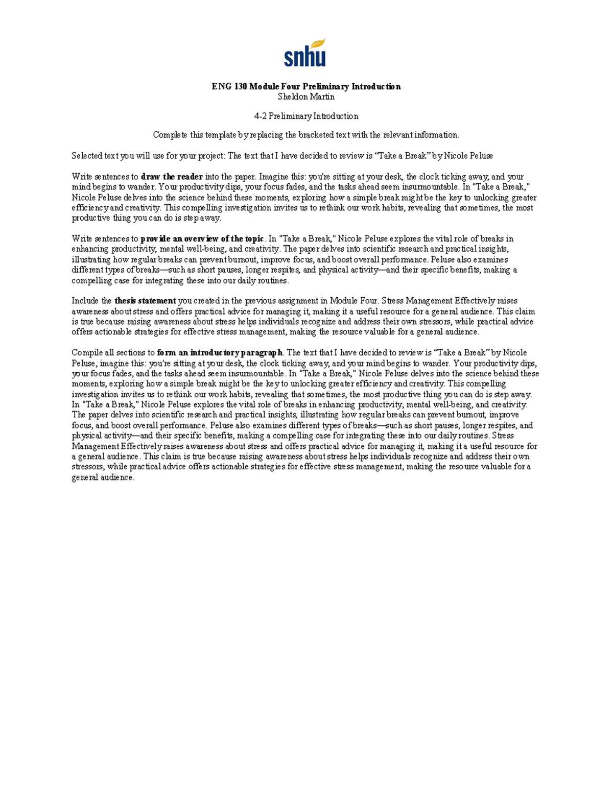 ENG 130 Module Four Preliminary Introduction jun1 - ENG 130 Module Four ...