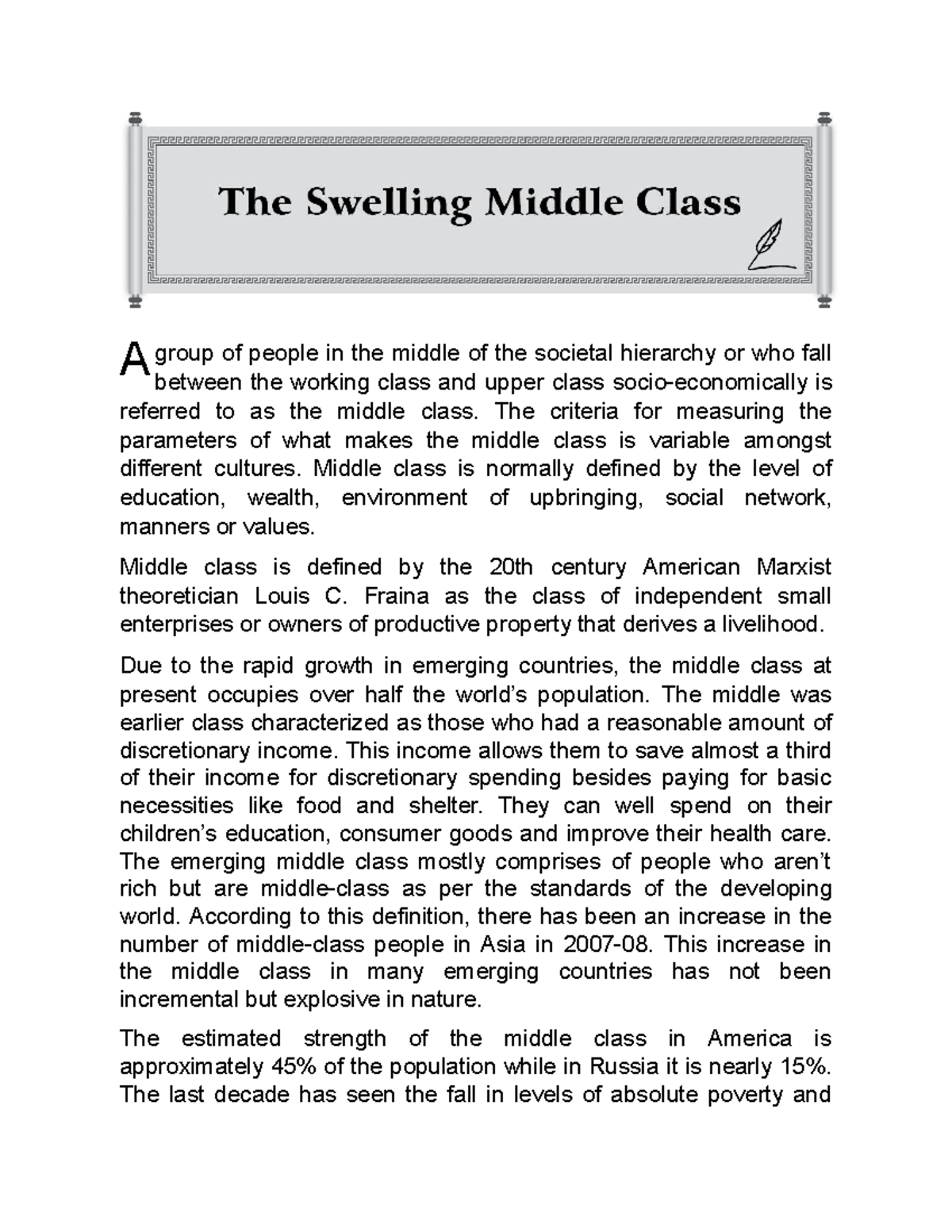 The swelling middle class. Essay topic - A group of people in the ...