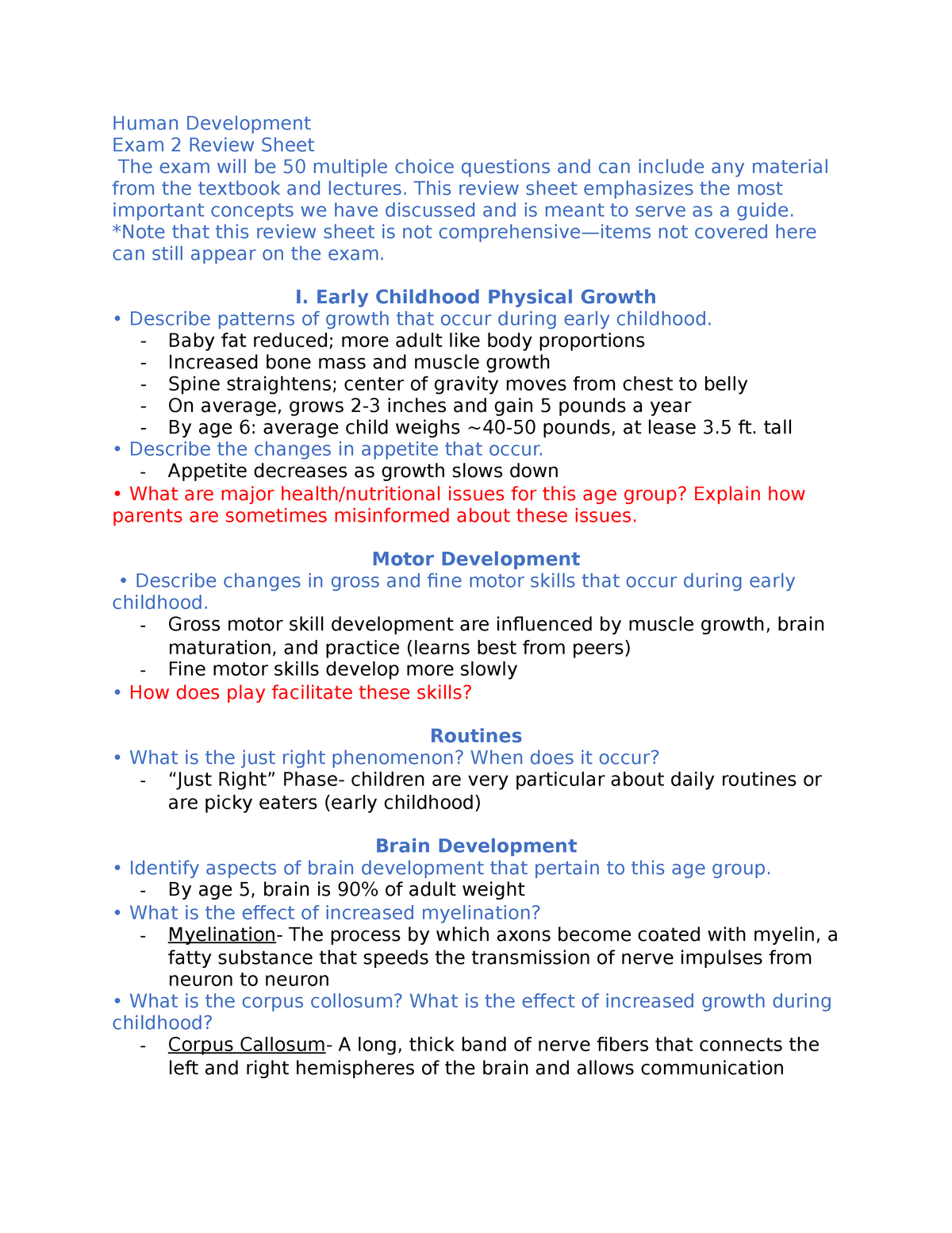 Review Sheet Exam 2 - Summary Human Development - StuDocu