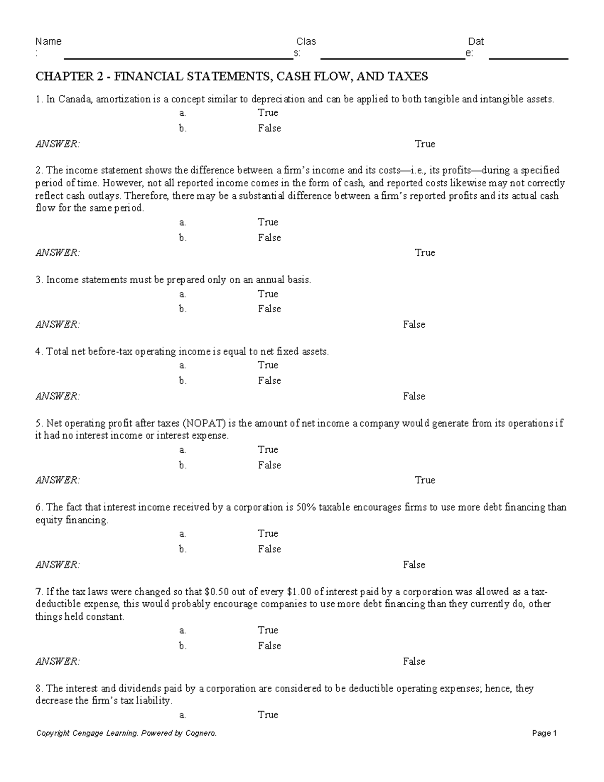 Chapter 2 Financial Statements CASH FLOW AND Taxes - : s: e: CHAPTER 2 ...