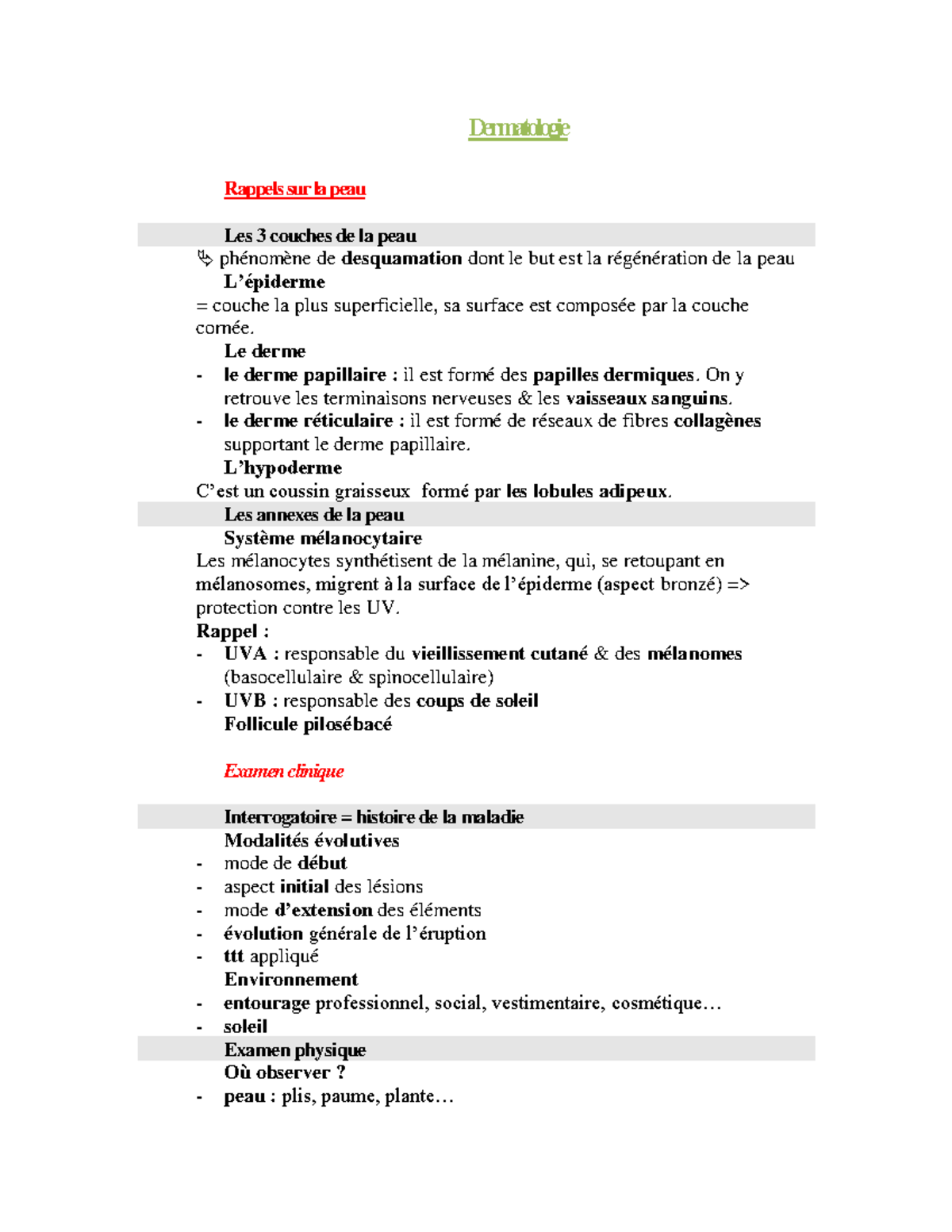 Dermatologie medecine Dermatologie Rappels sur la peau Les 3