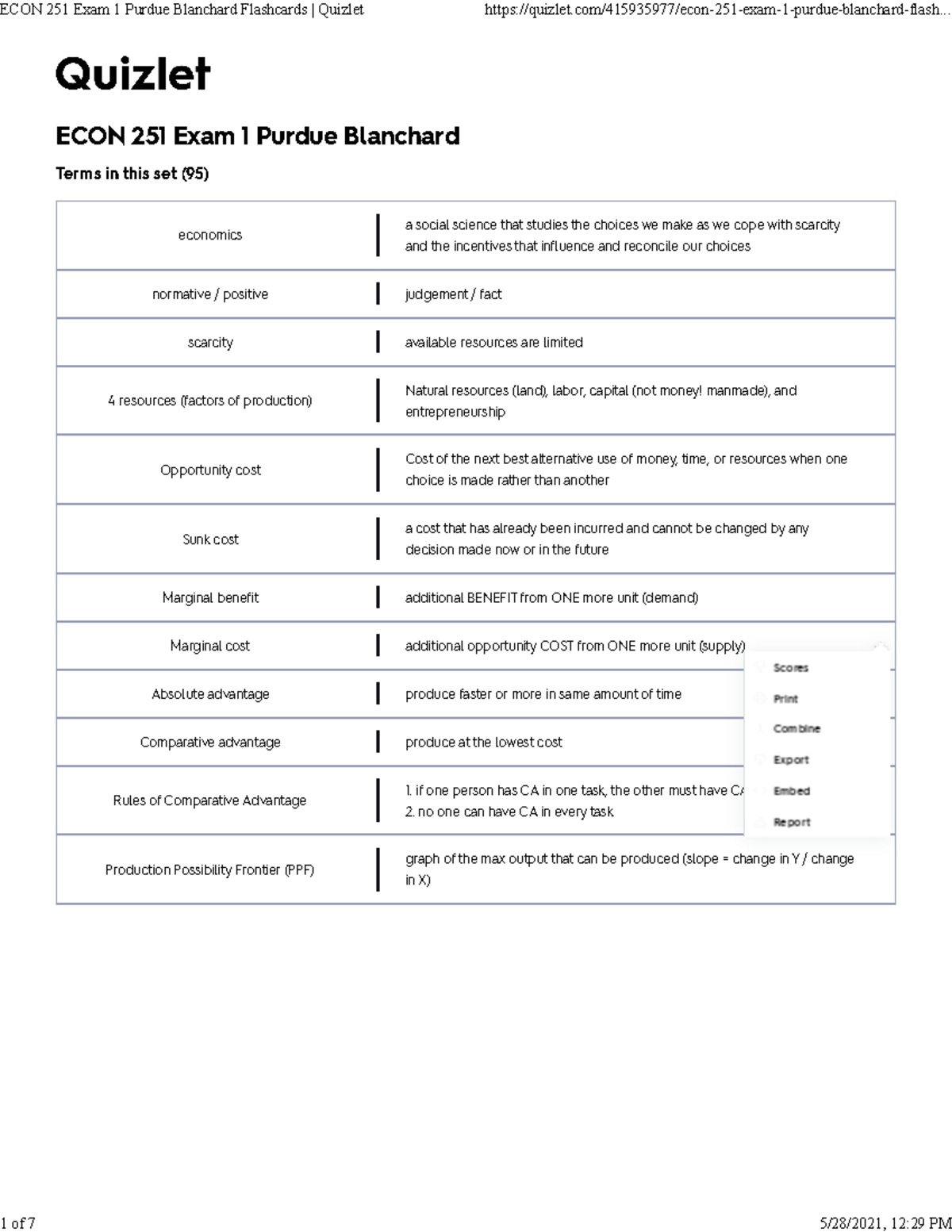 Practice Exam 1 Cheat Sheet 2 - ECON 251 Exam 1 Purdue Blanchard ...