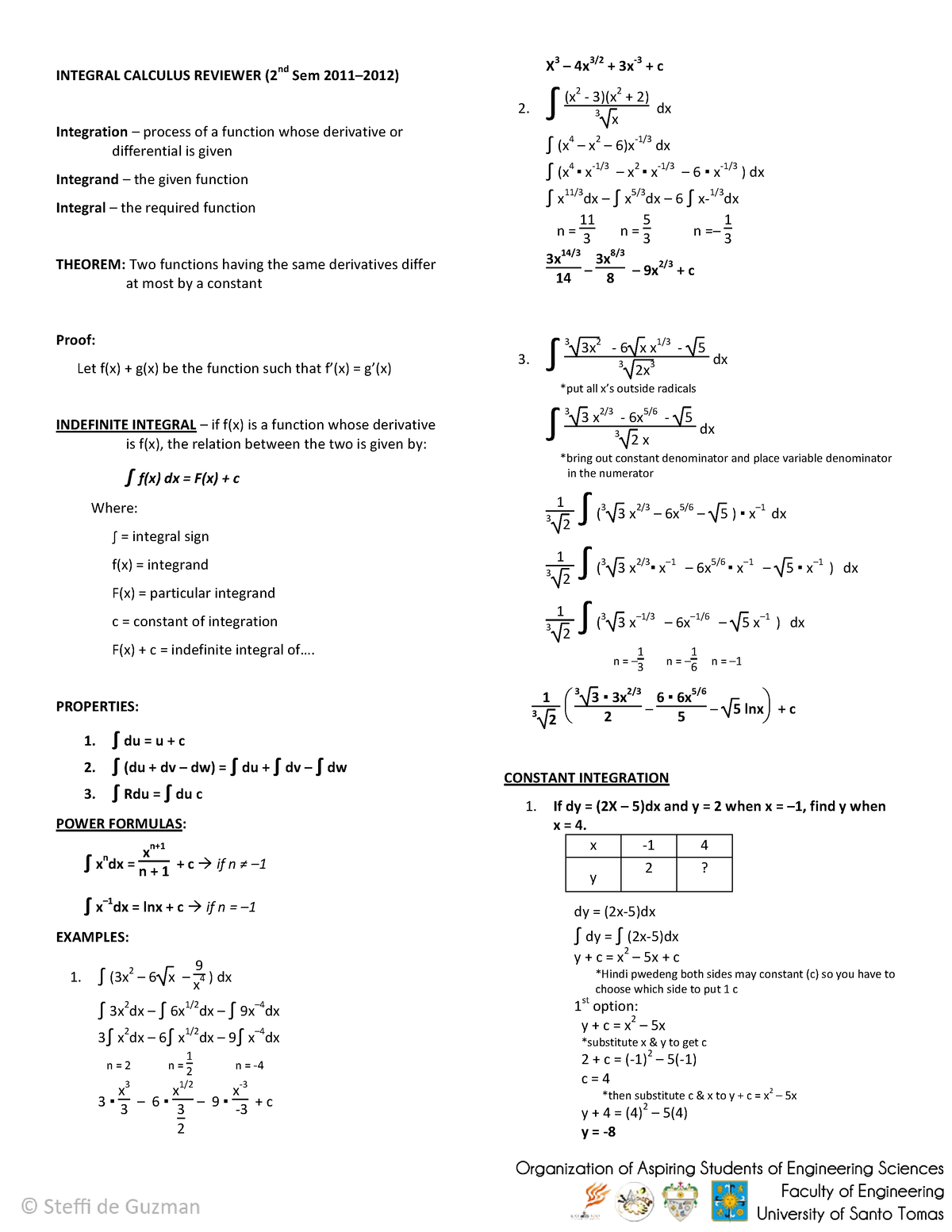 Integral Calculus Reviewer - Integral Calculus Reviewer (2nd Sem 2011 