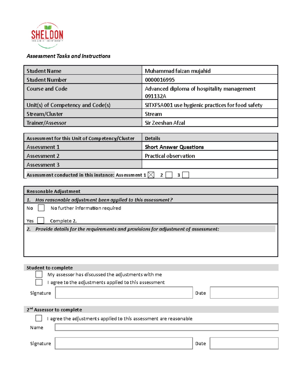 Sitxfsa 001 Assessment 1 - Short answers completed - Assessment Tasks ...