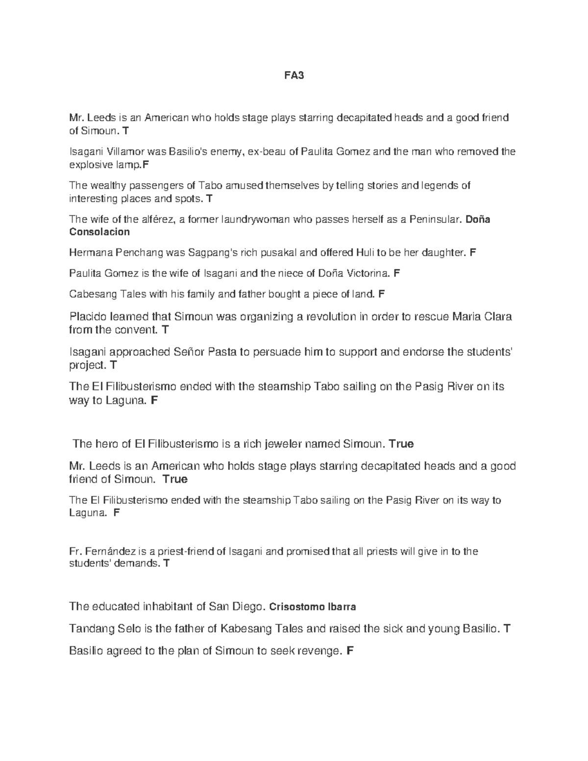 Rizal FA3 FA Mr. Leeds is an American who holds stage plays starring