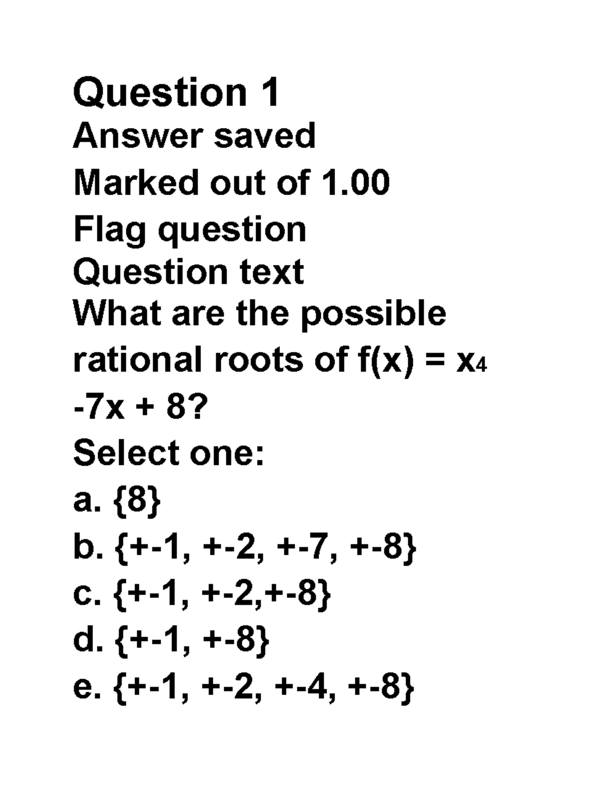 Final exam College Algebra II Question 1 Answer saved Marked out of