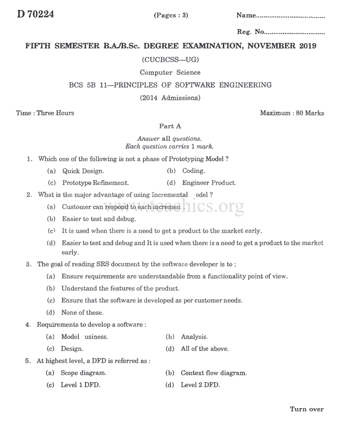 November 2019 - Question Paper For Principles Of Software Engineering 