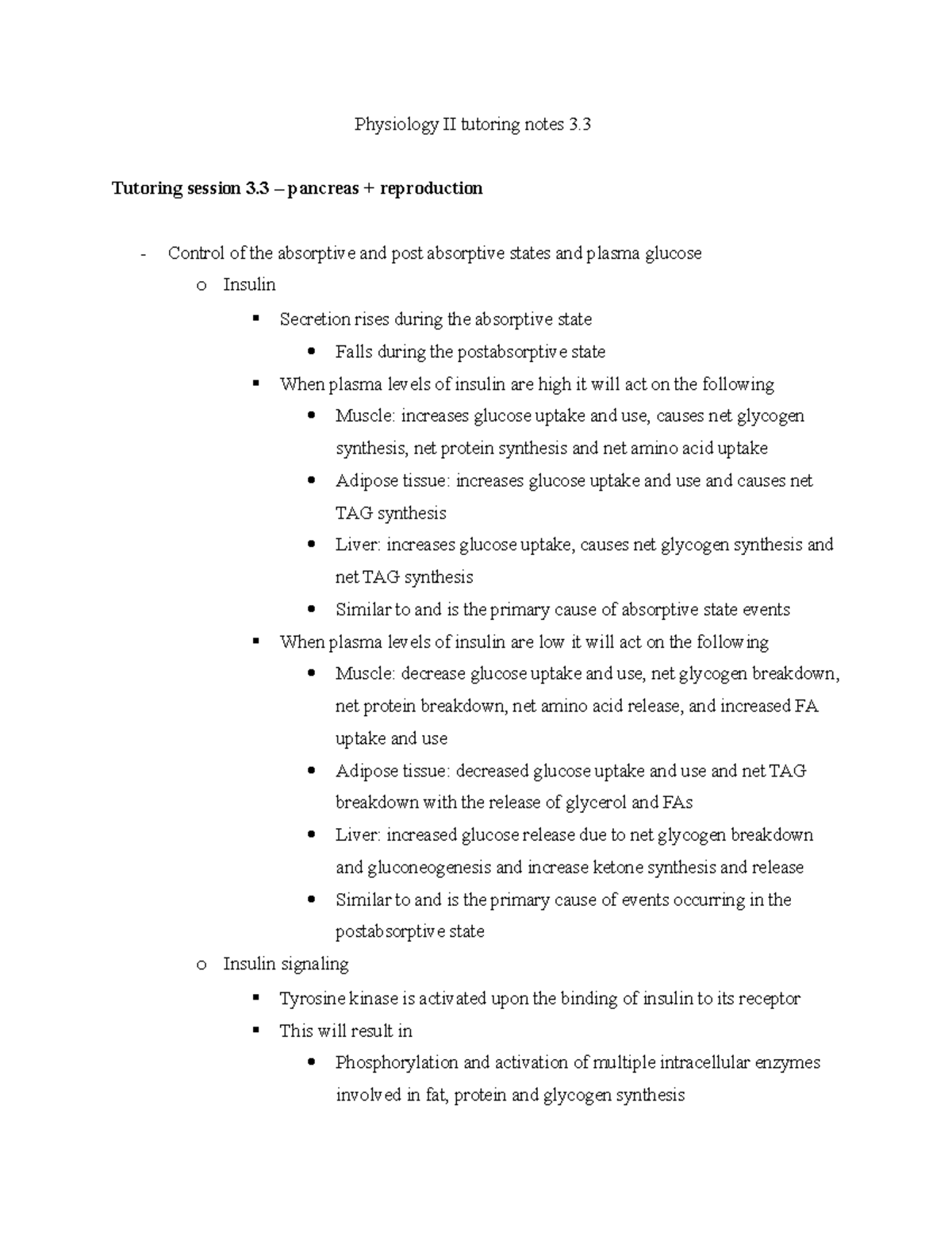 Physiology II Tutoring Notes 3 - Tutoring Session 3 – Pancreas ...