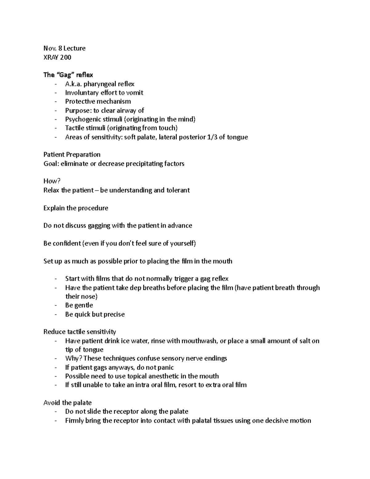 Nov. 8 The gag reflex Nov. 8 Lecture XRAY 200 The “Gag” reflex A