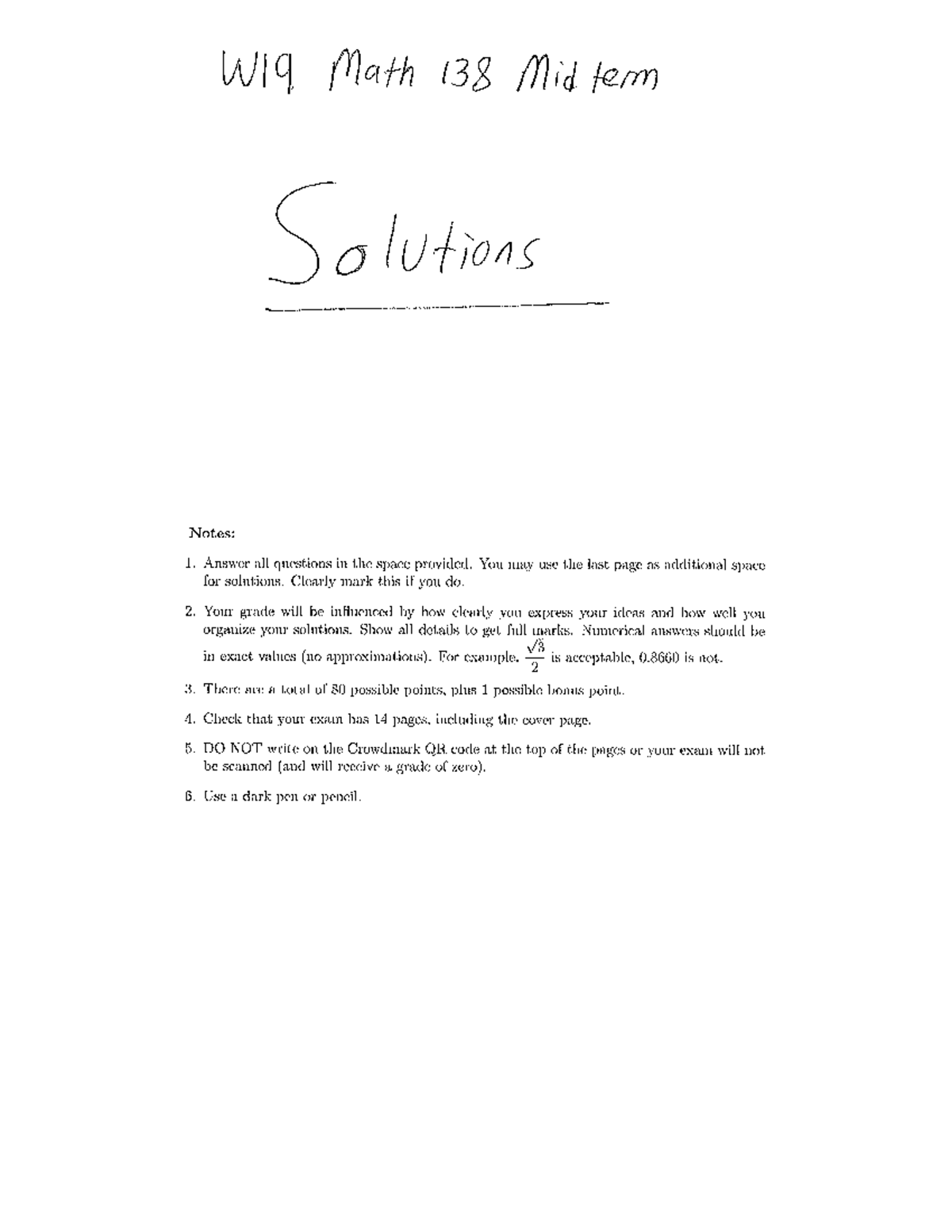 Midterm 2019, questions and answers - Math 138 - 5 - Studocu