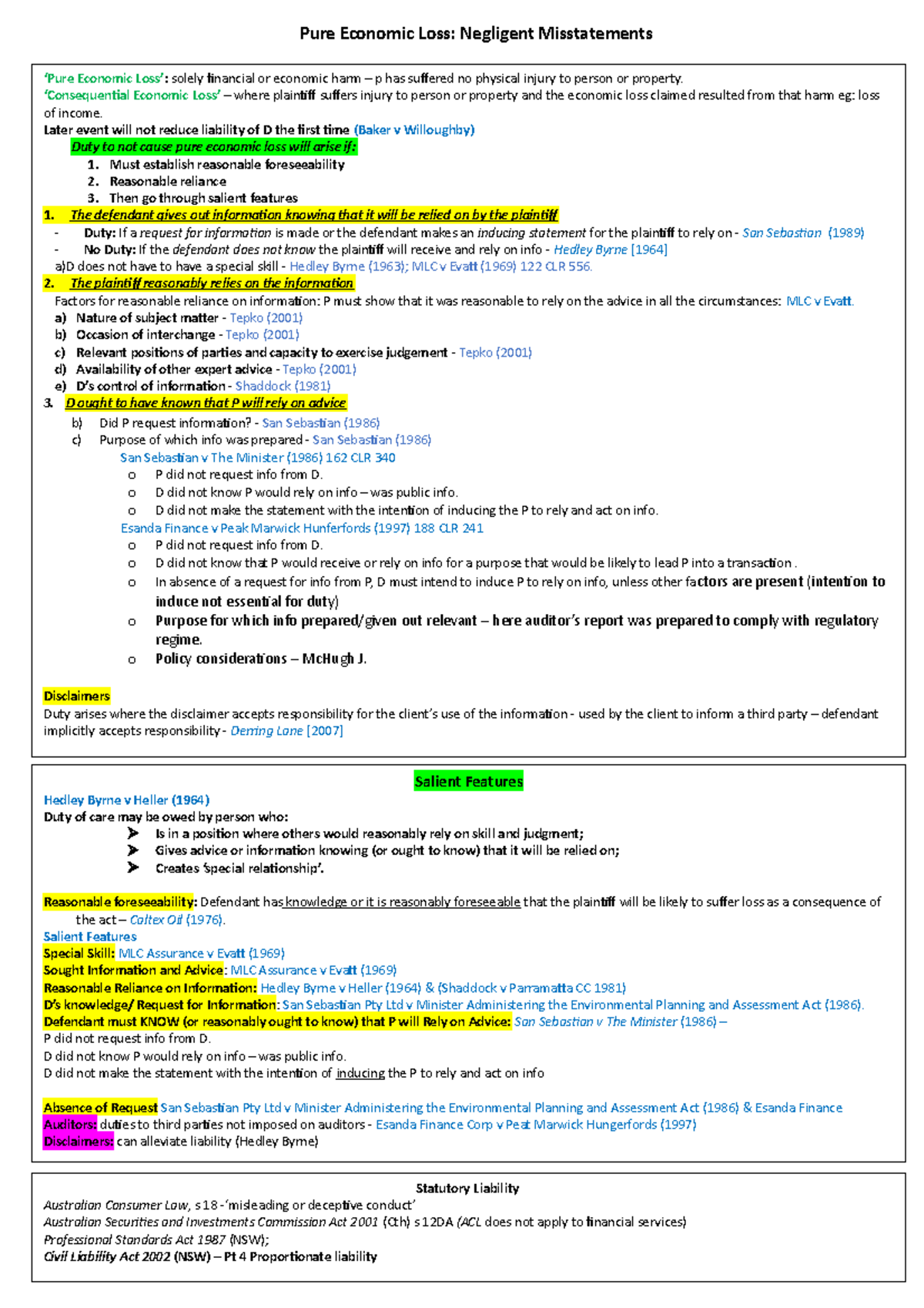 Negligent MIsstatements - Template - Pure Economic Loss: Negligent ...