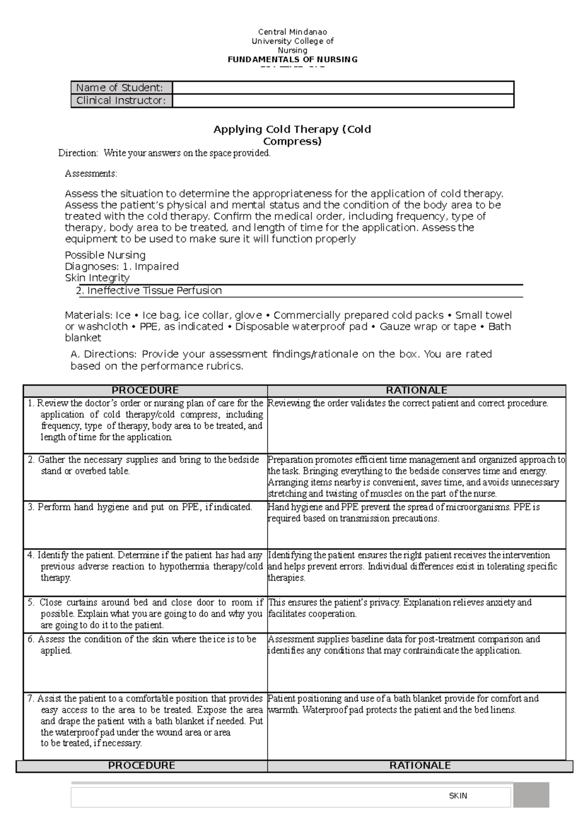 Rationale OF Applying COLD Therapy (COLD Compress) - Central Mindanao ...