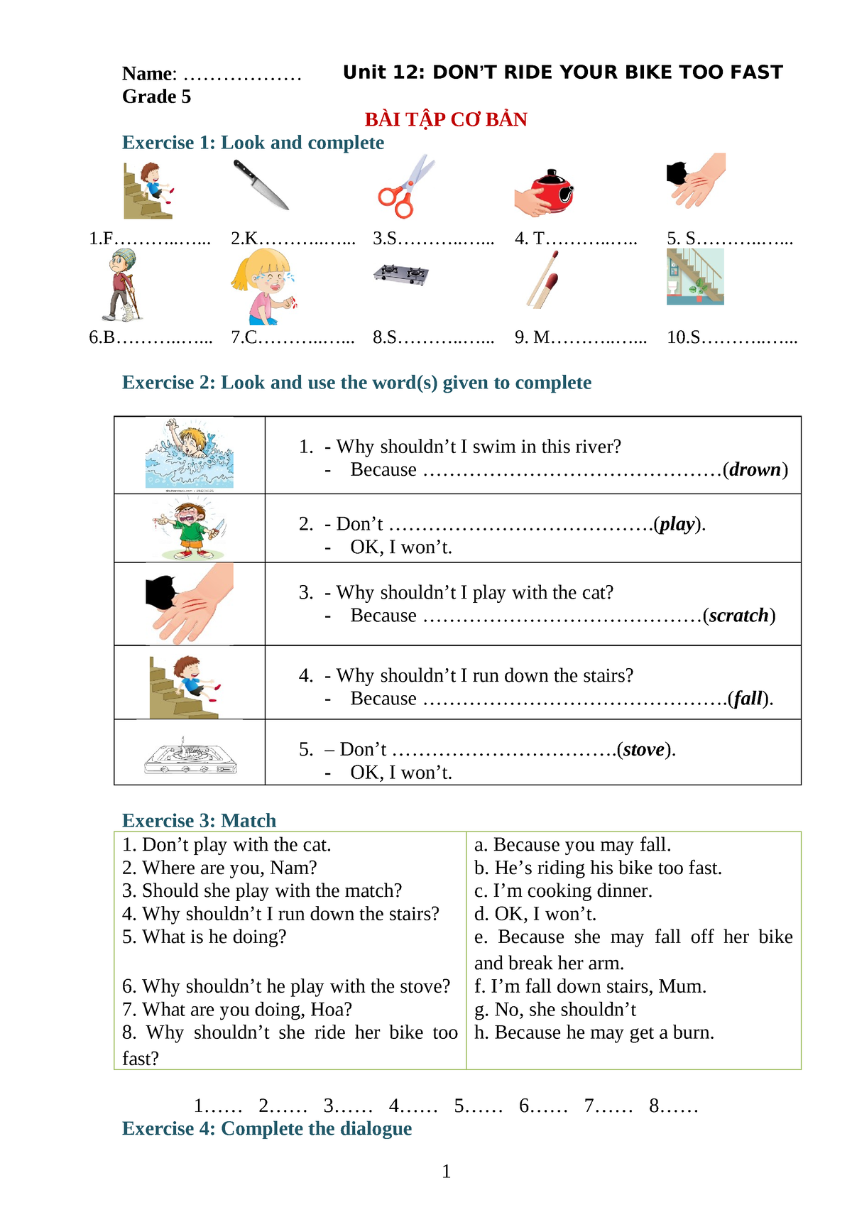 Bài Tập Cơ Bản Và Nâng Cao Tiếng Anh 5 UNIT 12 - Name ...