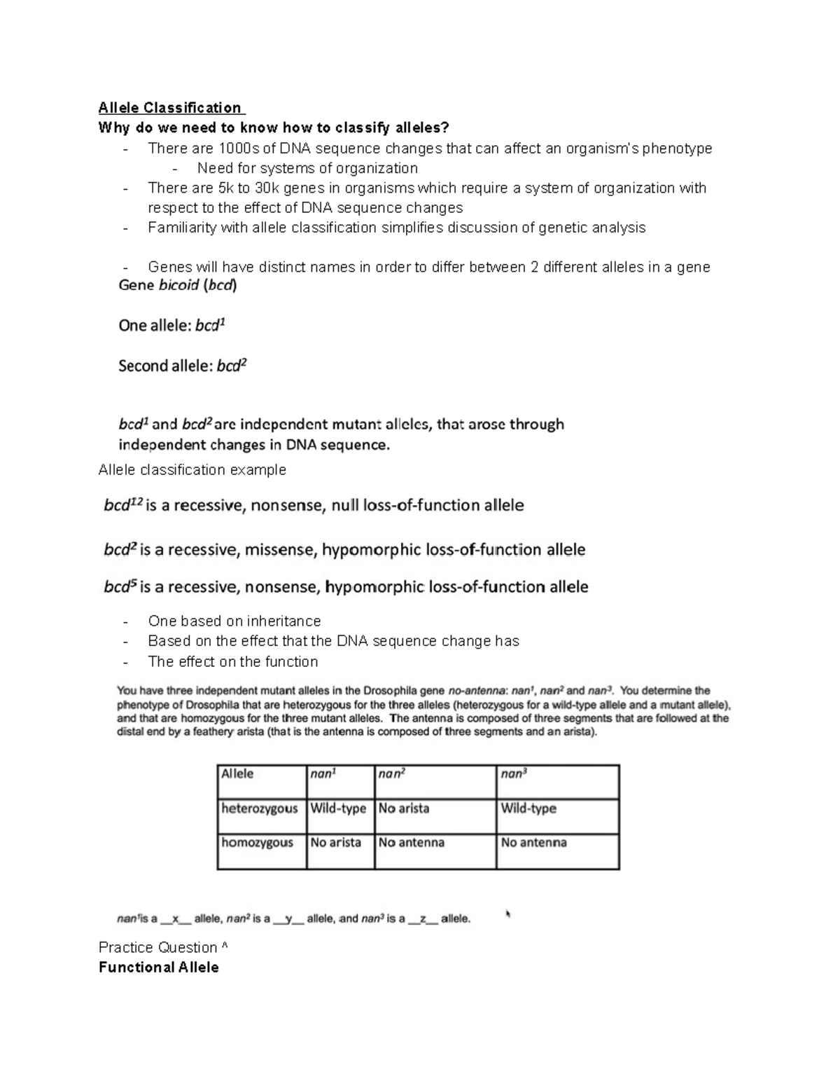 Week 5 lectures notes Allele Classification Why do we need