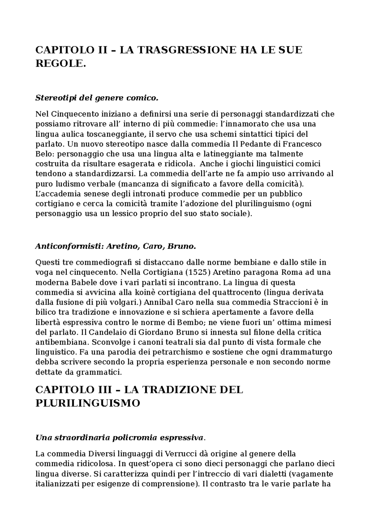 Suor Orsola Benincasa Scienze Della Formazione Primaria Graduatoria Riassunto La lingua del teatro Claudio Giovanardi - CAPITOLO II LA