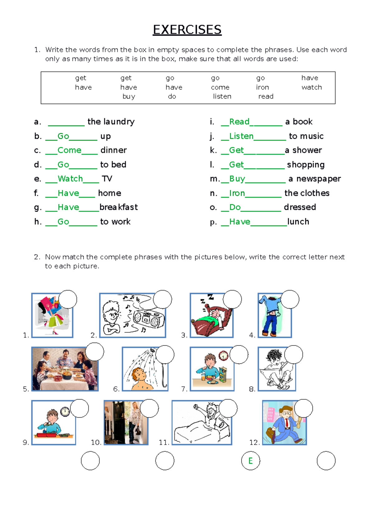 S09.s1 - Ejercicio-2 ingles - EXERCISES Write the words from the box in ...