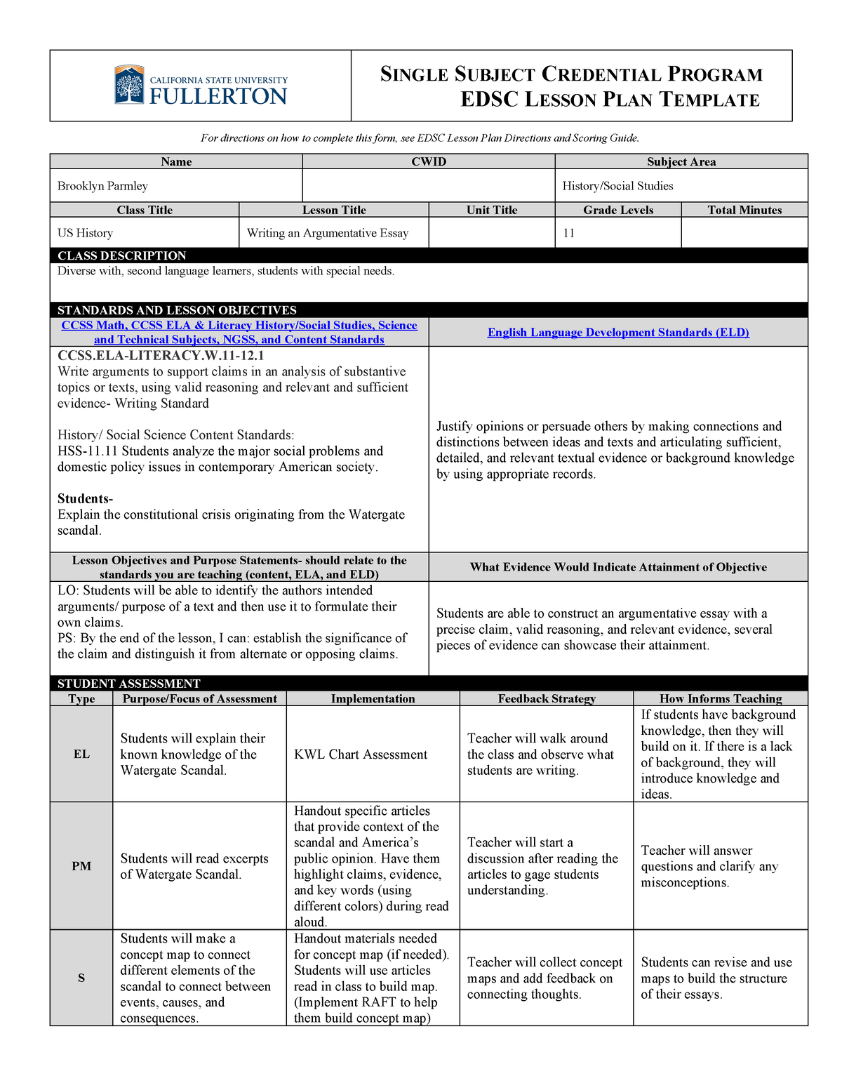 EDSC 330 Lesson Plan 2023 - SINGLE SUBJECT CREDENTIAL PROGRAM EDSC ...