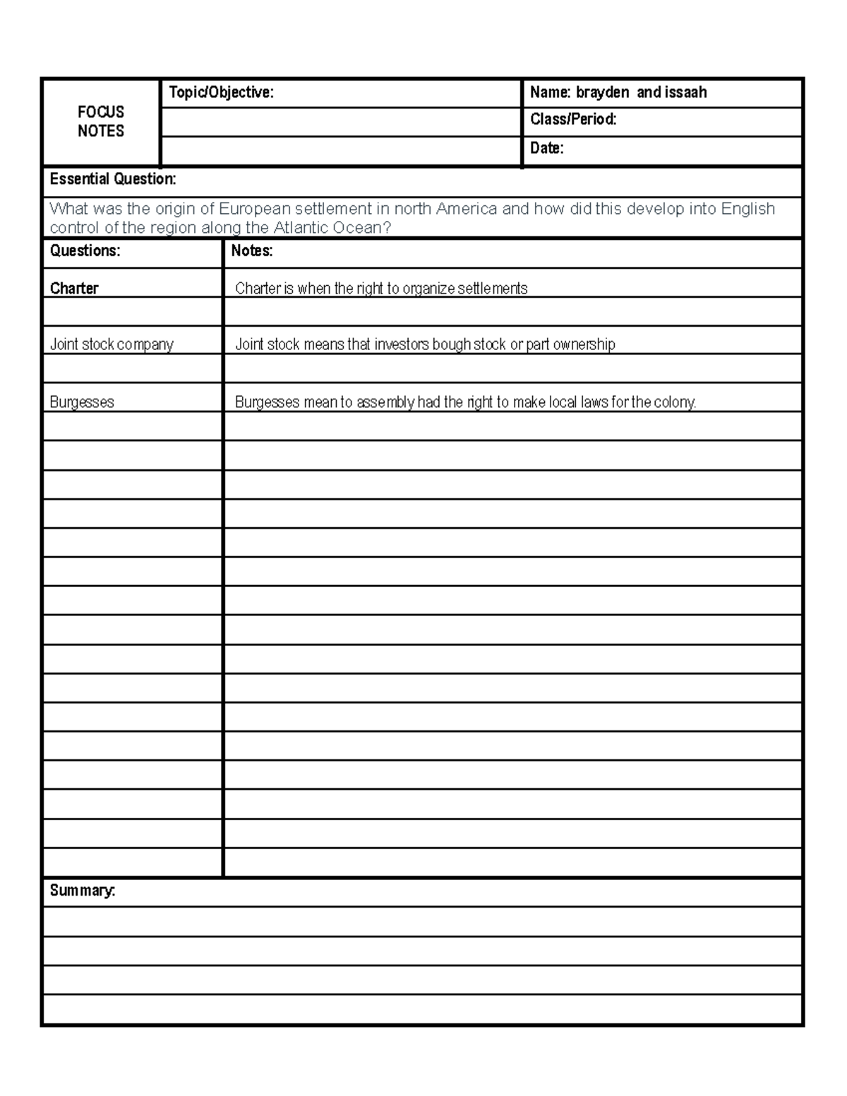 Focus Notes - eerrrrrrrrrrrrrrrrrrrrrrrrrrrrrrrr - FOCUS NOTES Topic ...