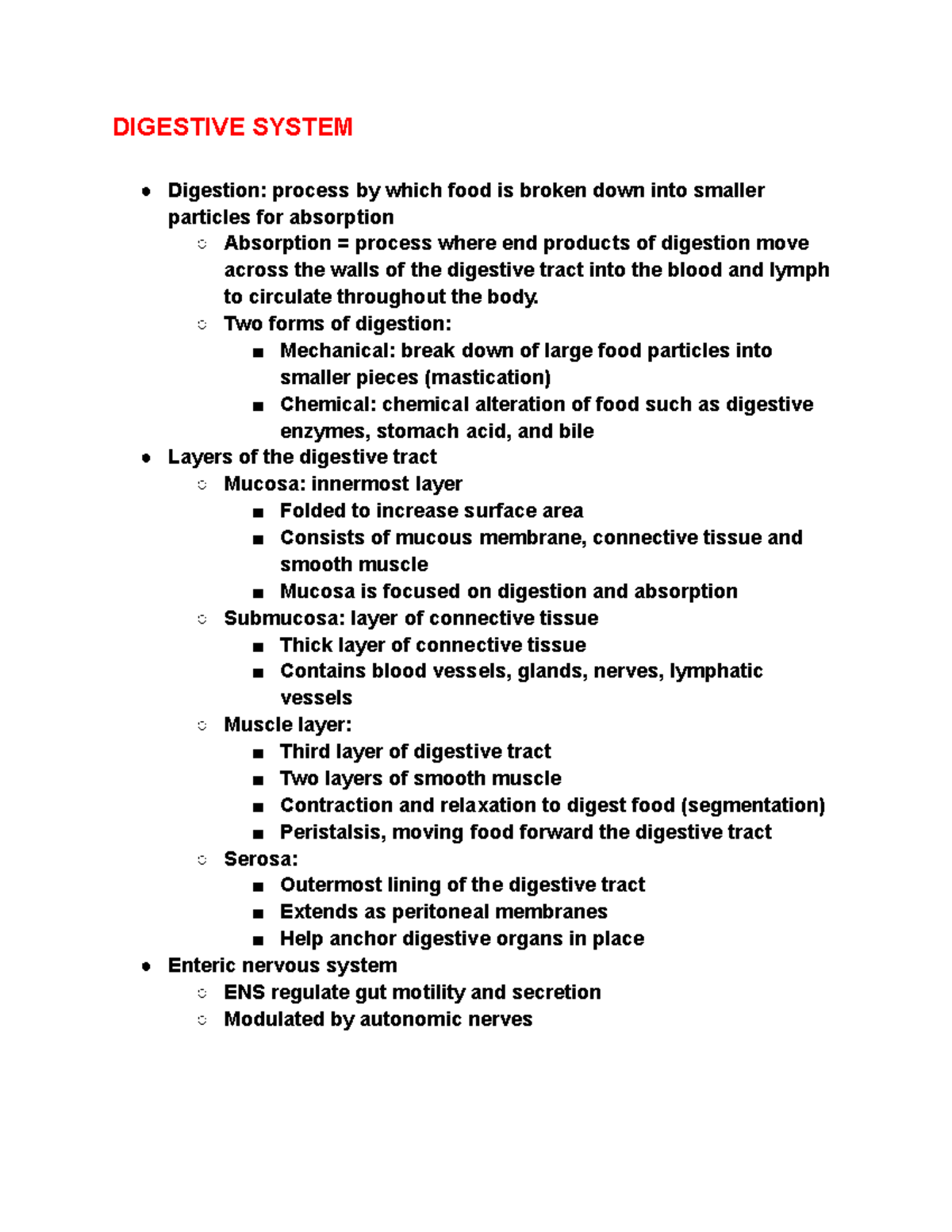Digestive system notes DIGESTIVE SYSTEM Digestion process by which