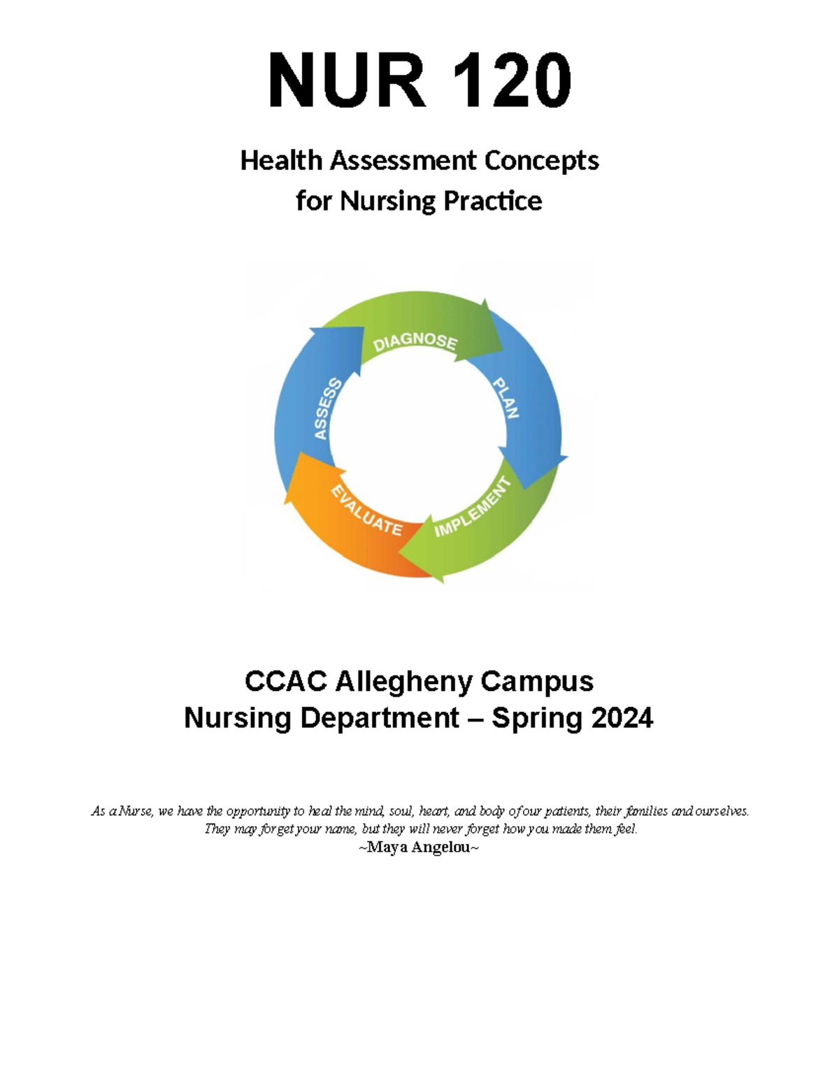 NUR120 Course Syllabus with labs Spring 2024 - NUR 120 Health ...