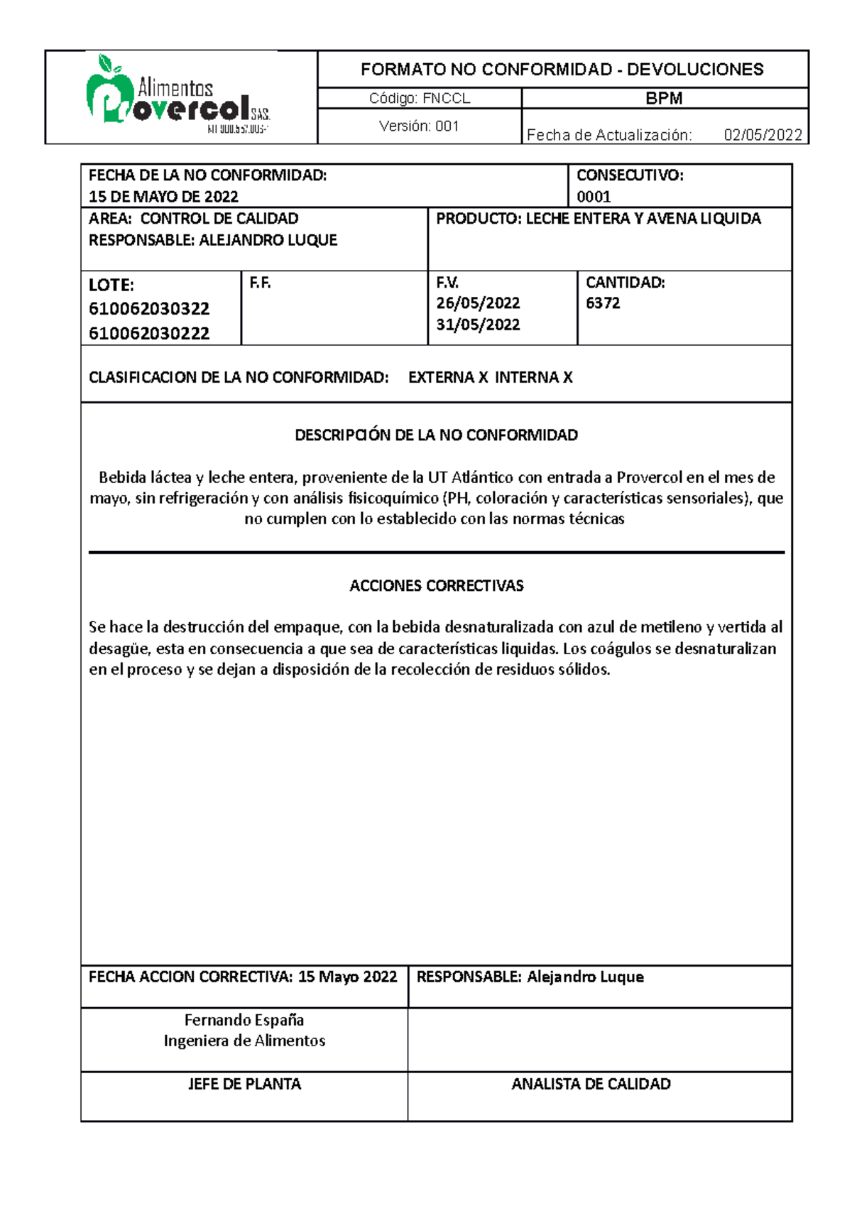 No conformidad - ENGLISH DOT WORKS 9. INGLES SENA INST - FORMATO NO