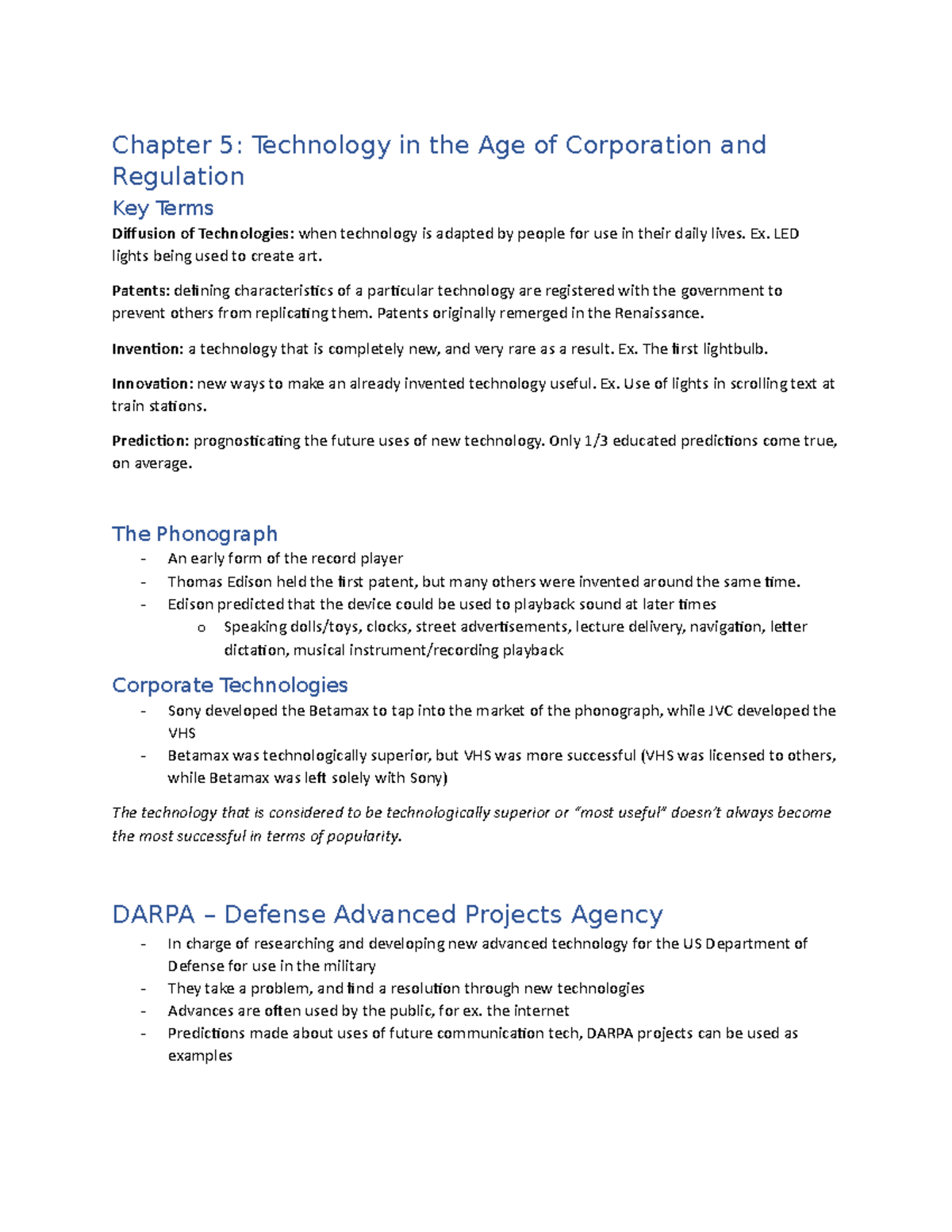 Final Exam Notes CS100 Chapter 5 Technology in the Age of