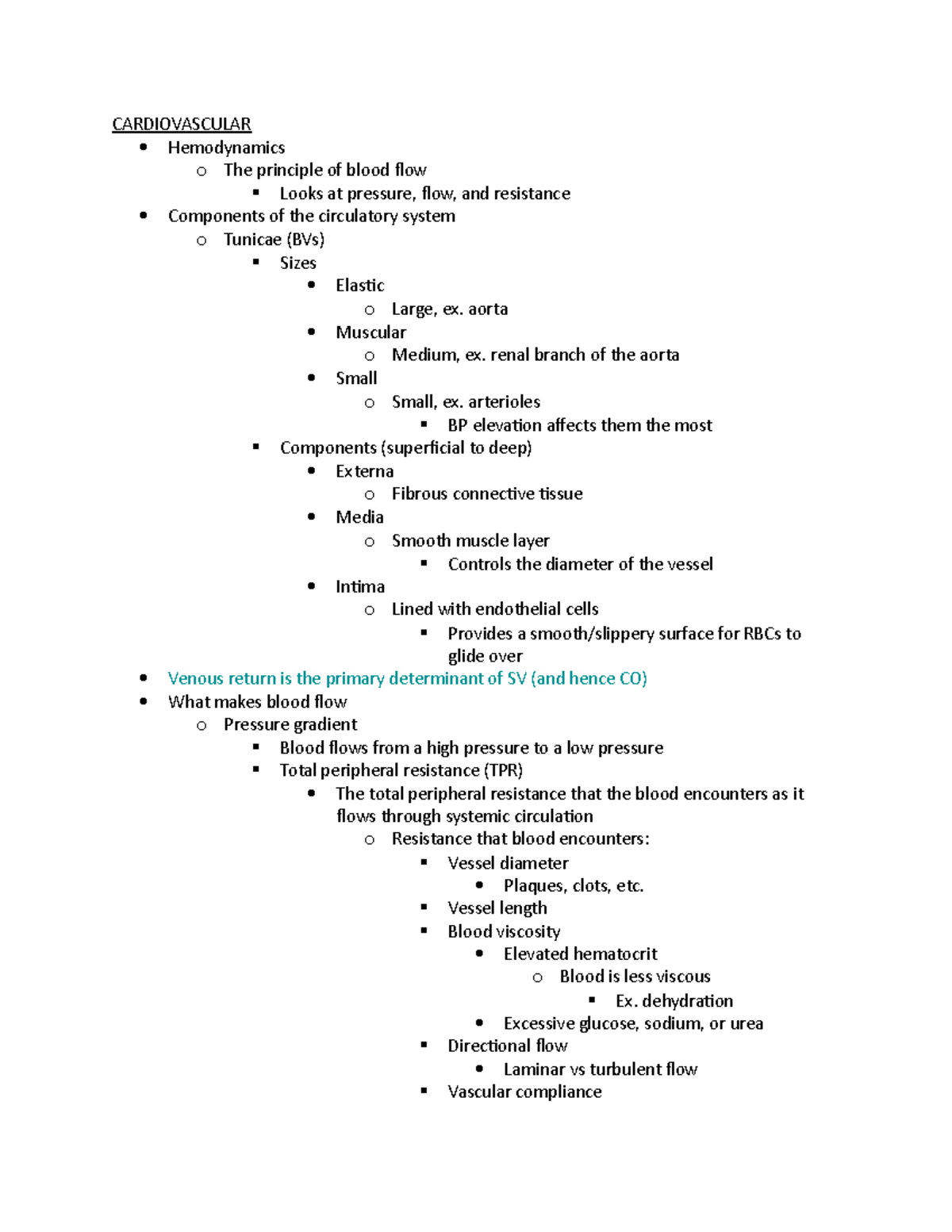Cardiovascular - hemodynamics - CARDIOVASCULAR Hemodynamics o The ...