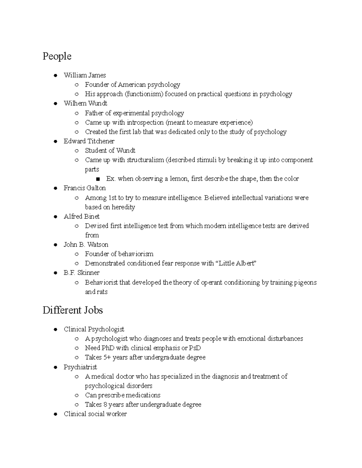 PSY 100 Exam 1 Study Guide - People William James Founder of American ...