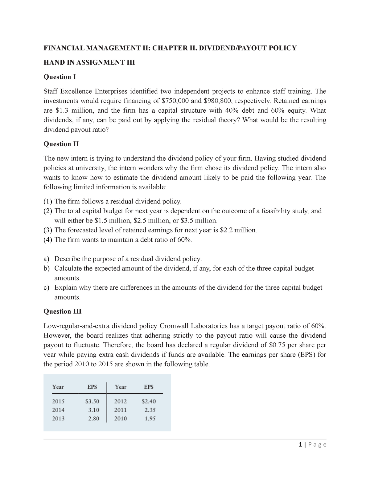 financial management ii assignment