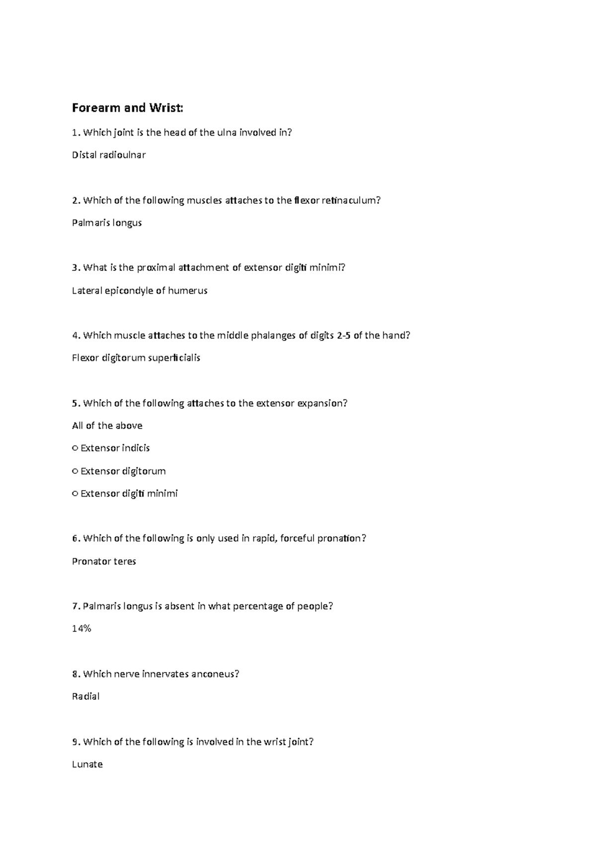 Forearm and Wrist Quiz Practice Quizzes Forearm and Wrist Which