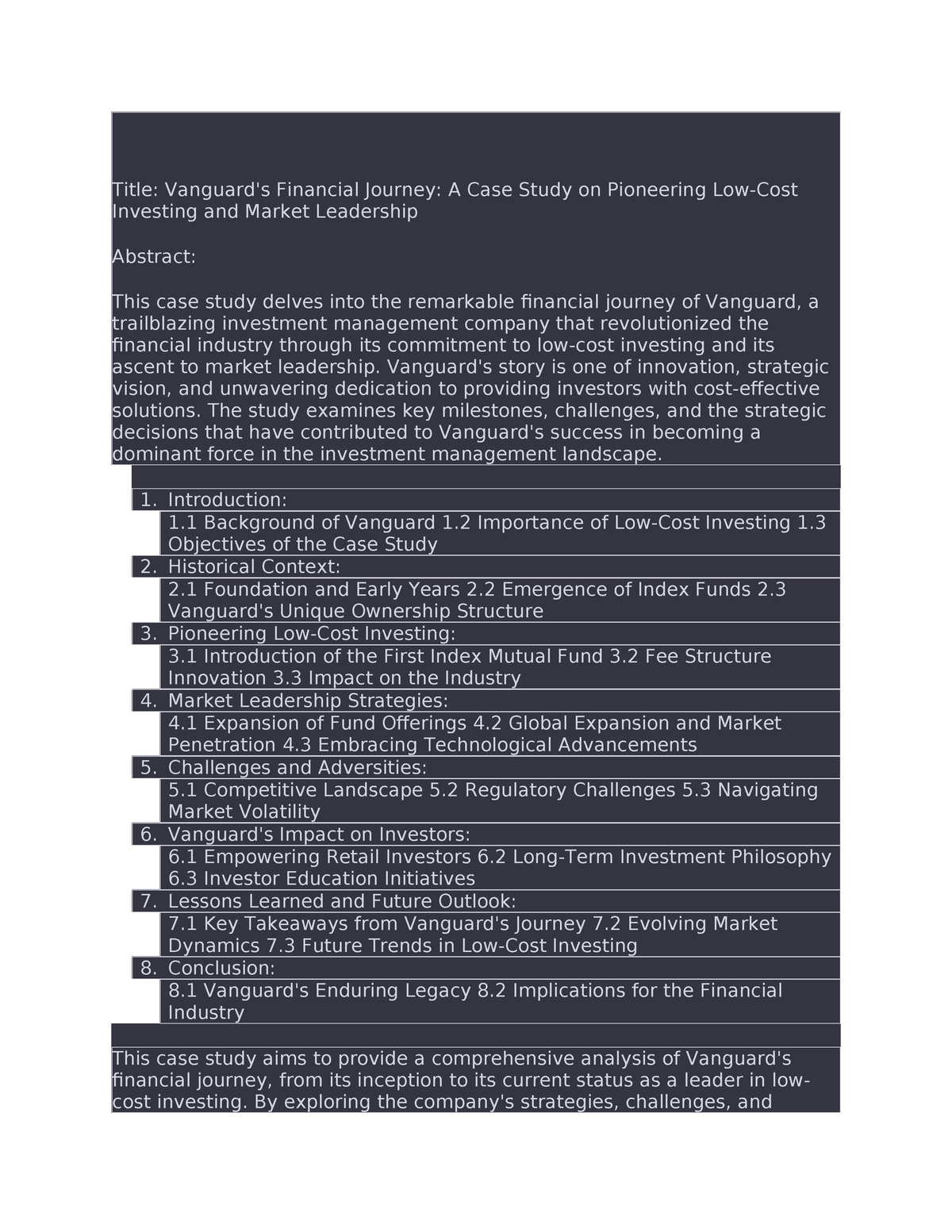 vanguard case study analysis