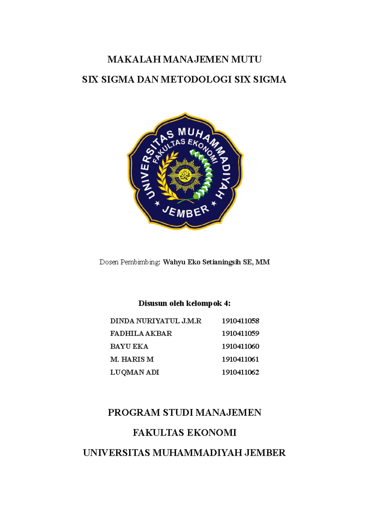 KEL 4 Six Sigma Dan Metodologi Six Sigma - MAKALAH MANAJEMEN MUTU SIX ...