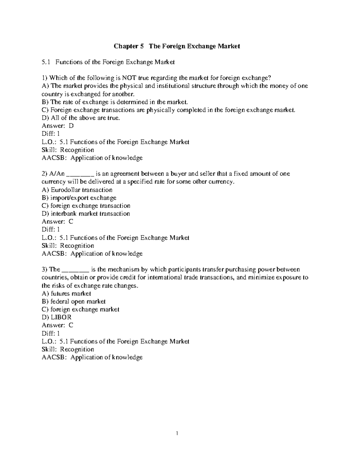 TB chapter 5 - Chapter 5 The Foreign Exchange Market 5 Functions of the ...