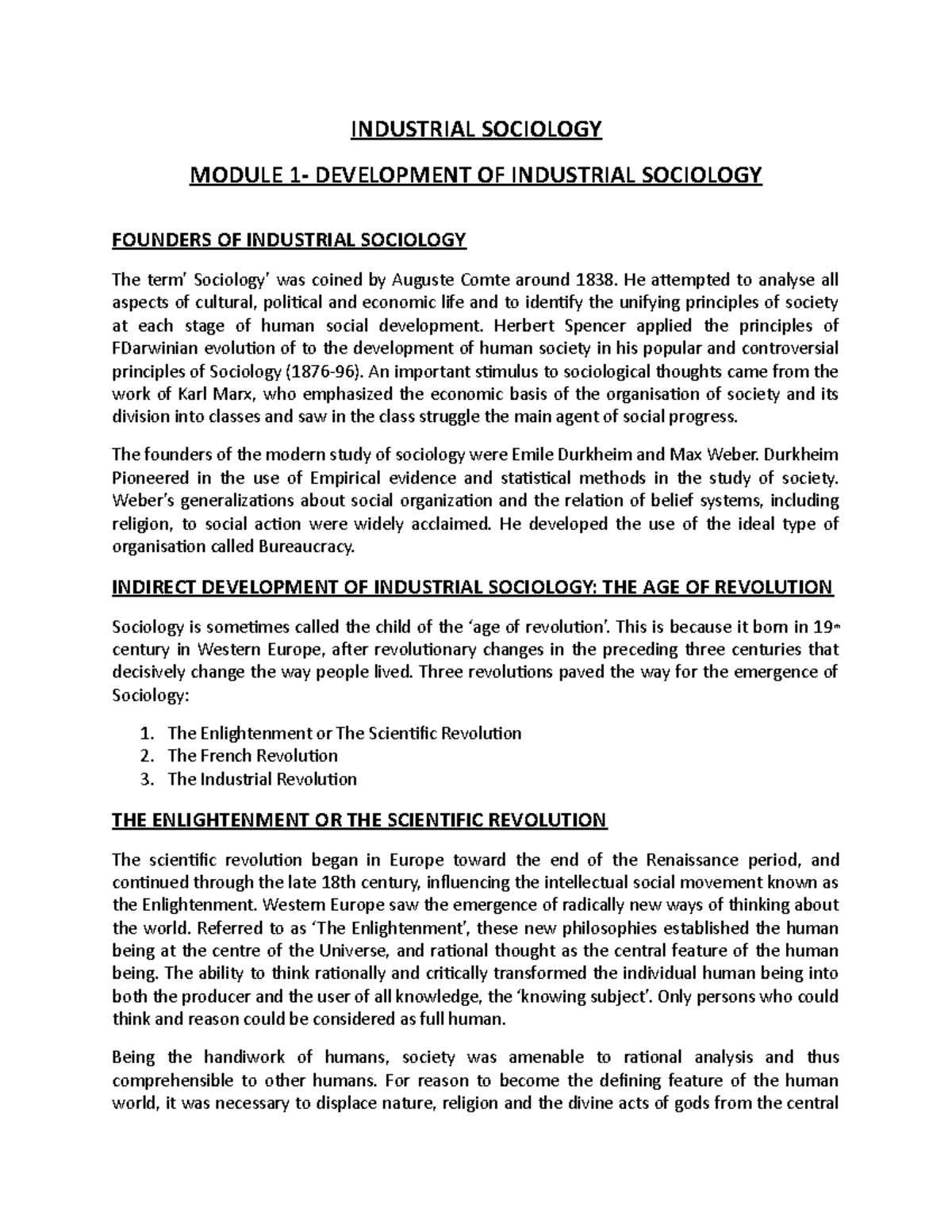 Industrial Sociology 2 INDUSTRIAL SOCIOLOGY MODULE 1 DEVELOPMENT OF INDUSTRIAL SOCIOLOGY