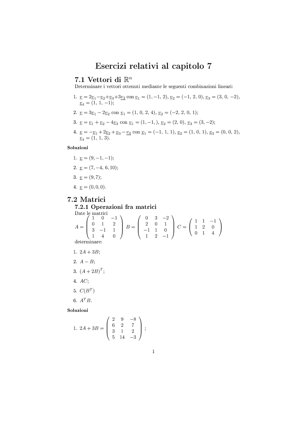 Esercizi Capitolo 7 - Esercizi Relativi Al Capitolo 7 7 Vettori Di Rn ...