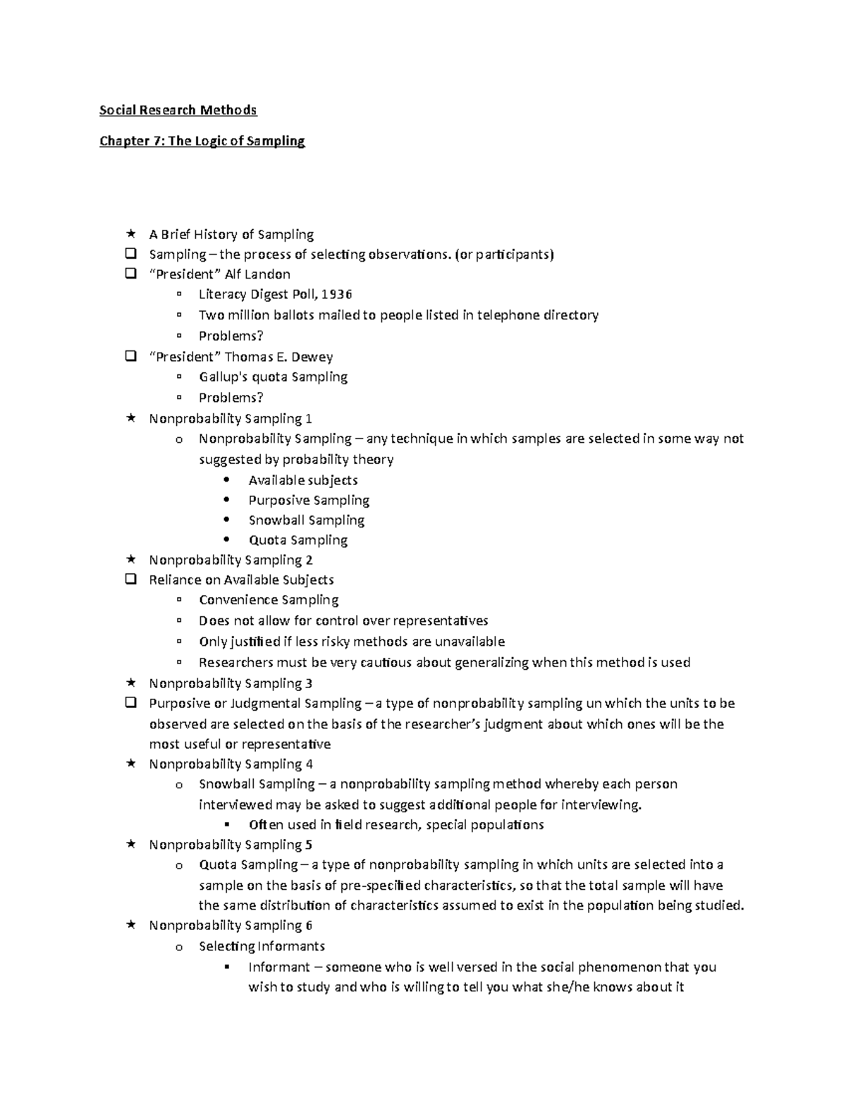 Social Research Methods Chapter 7 The Logic Of Sampling - (or ...