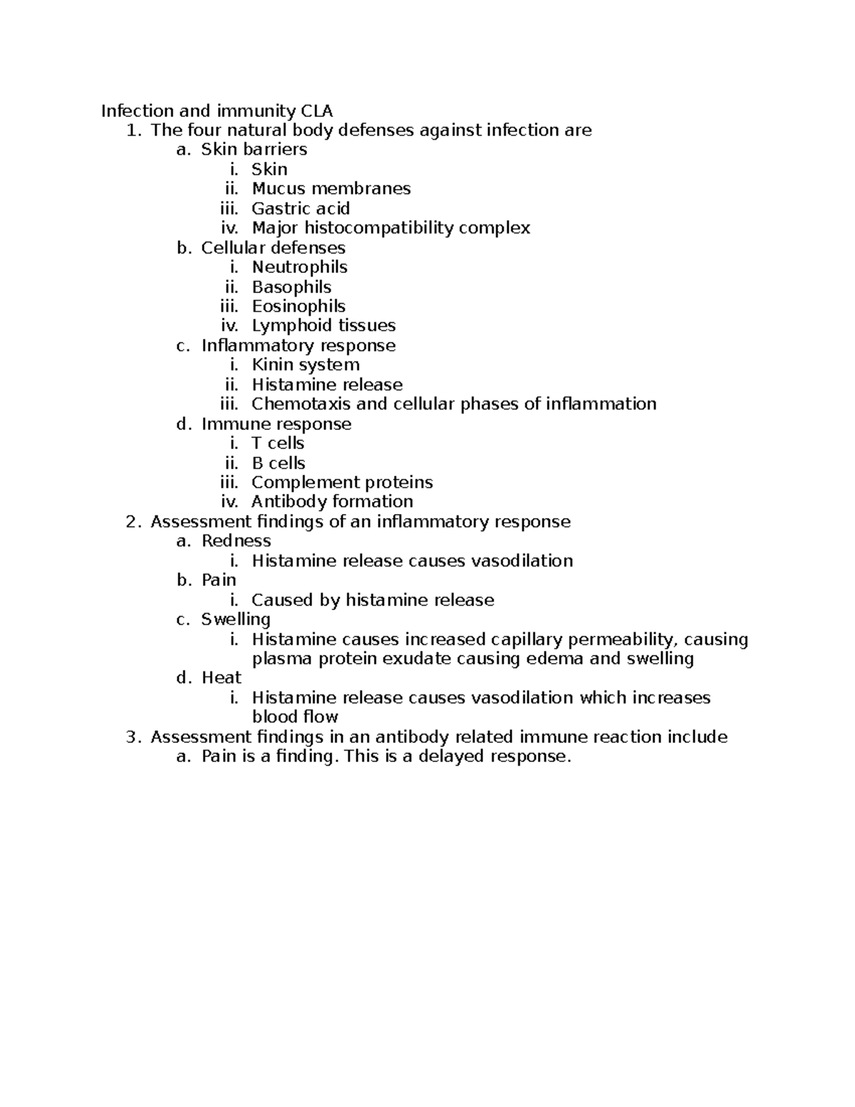 Infection and immunity CLA - The four natural body defenses against ...