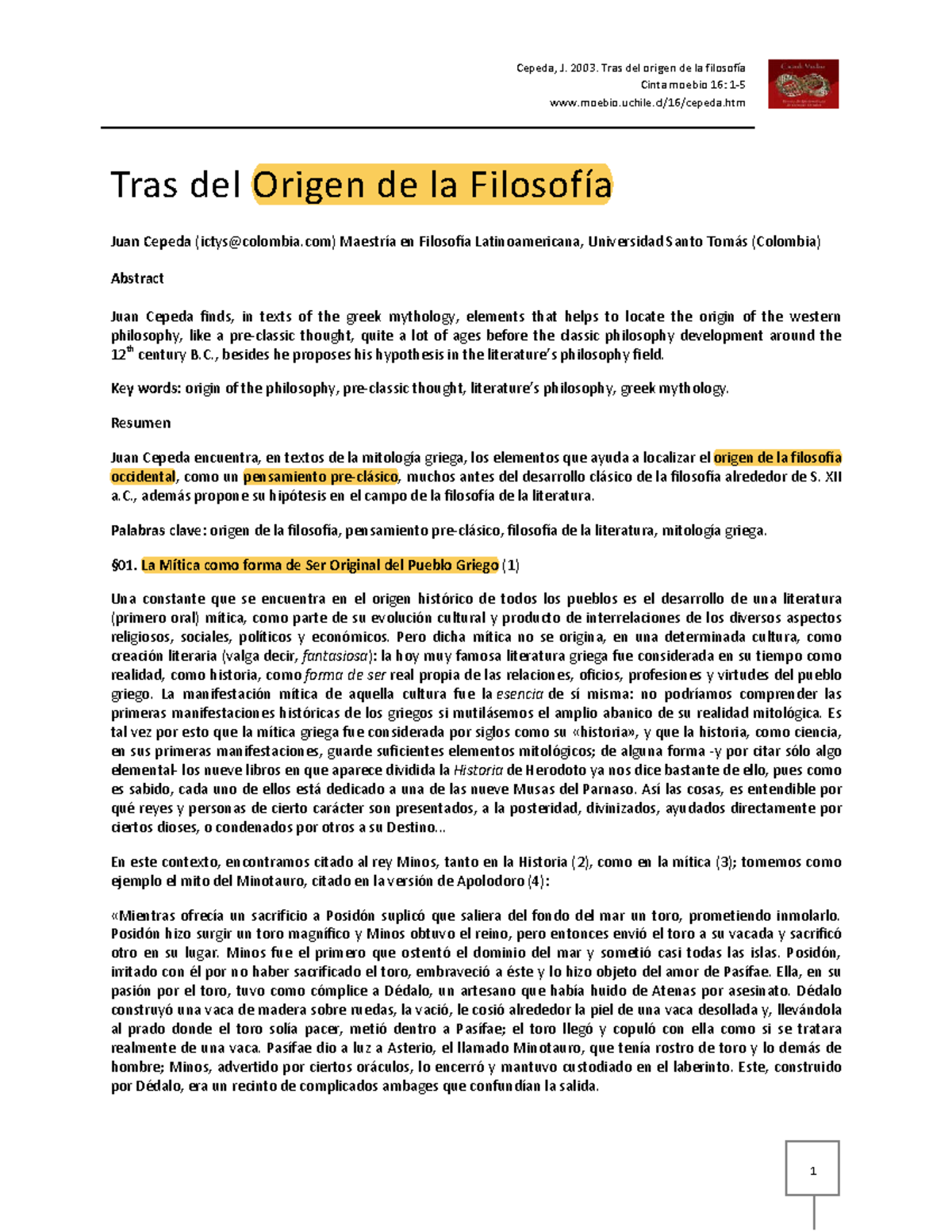 2. Tras el orígen de la filosofía - Cinta moebio 16 : 1- moebio.uchile ...