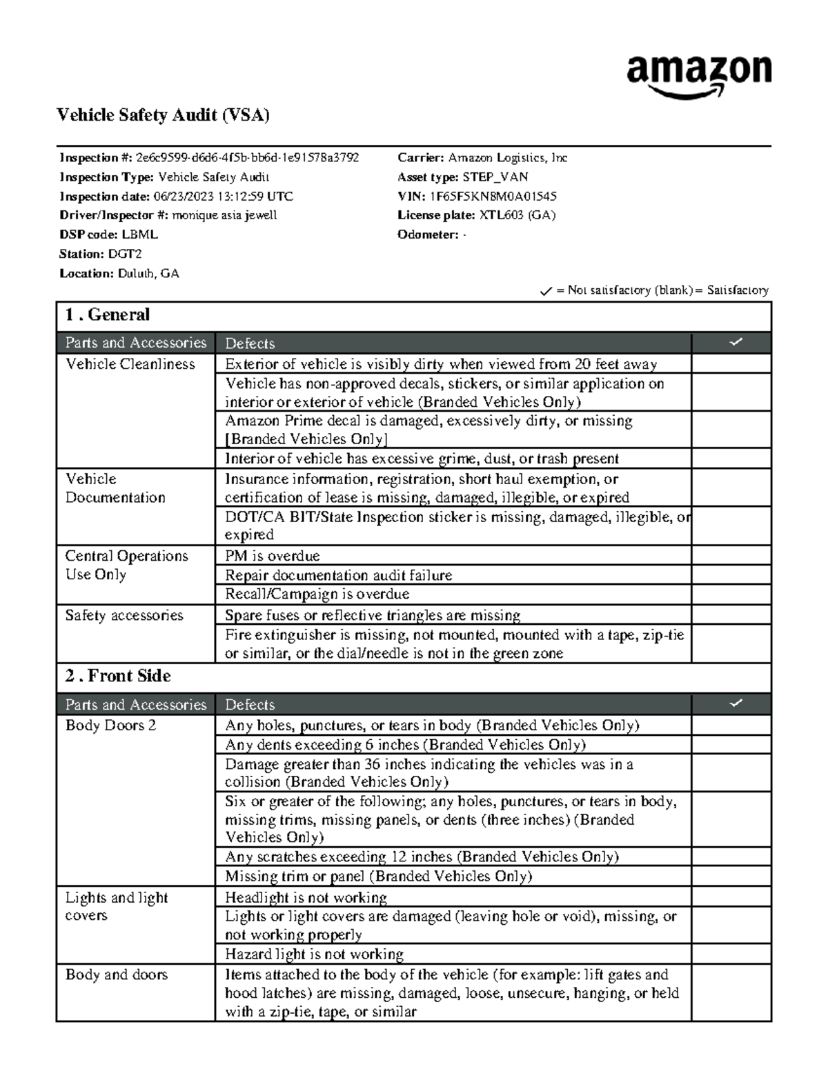 Inspection 2 - sdsd - Vehicle Safety Audit (VSA) Inspection #: 2e6c9599 ...
