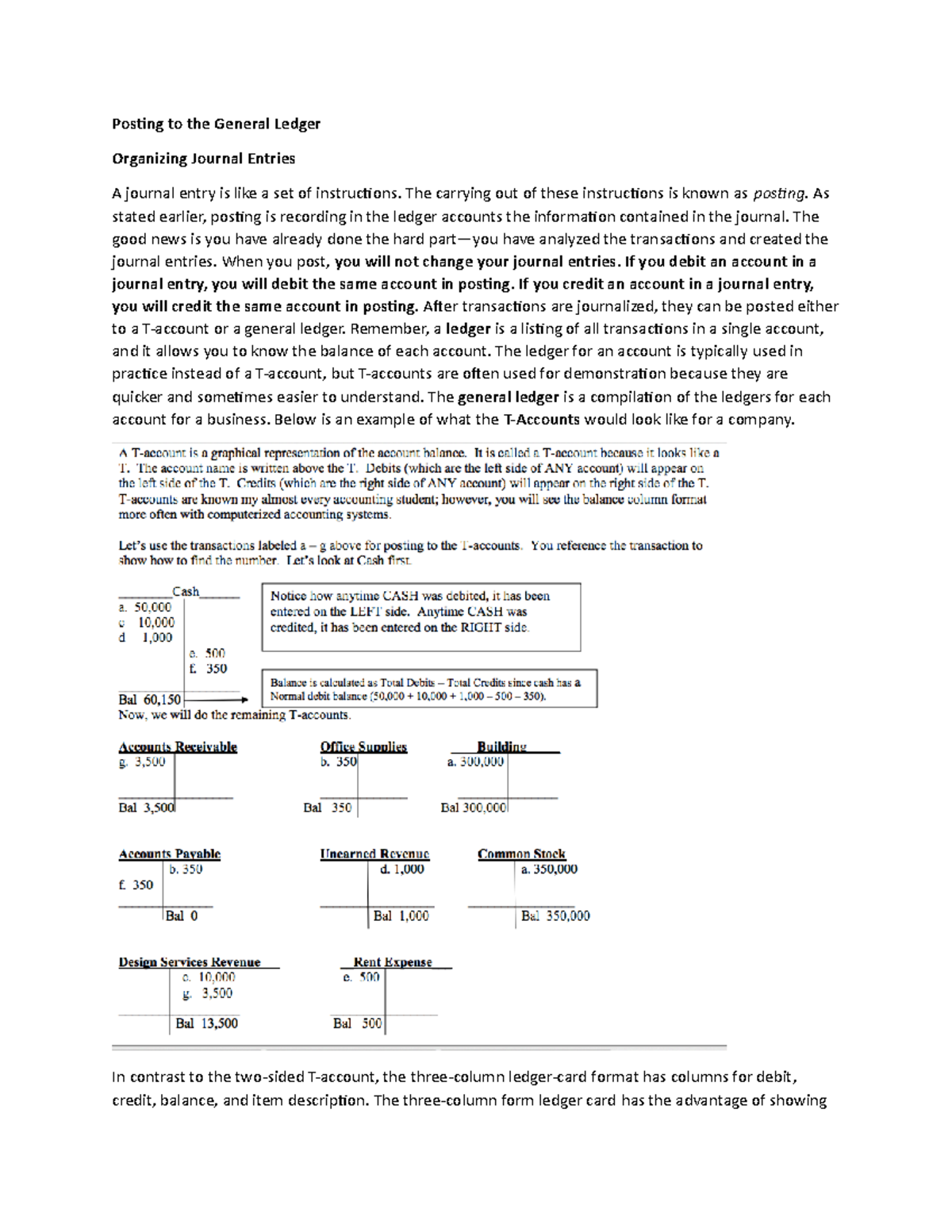 Posting to the General Ledger Notes Posting to the General Ledger