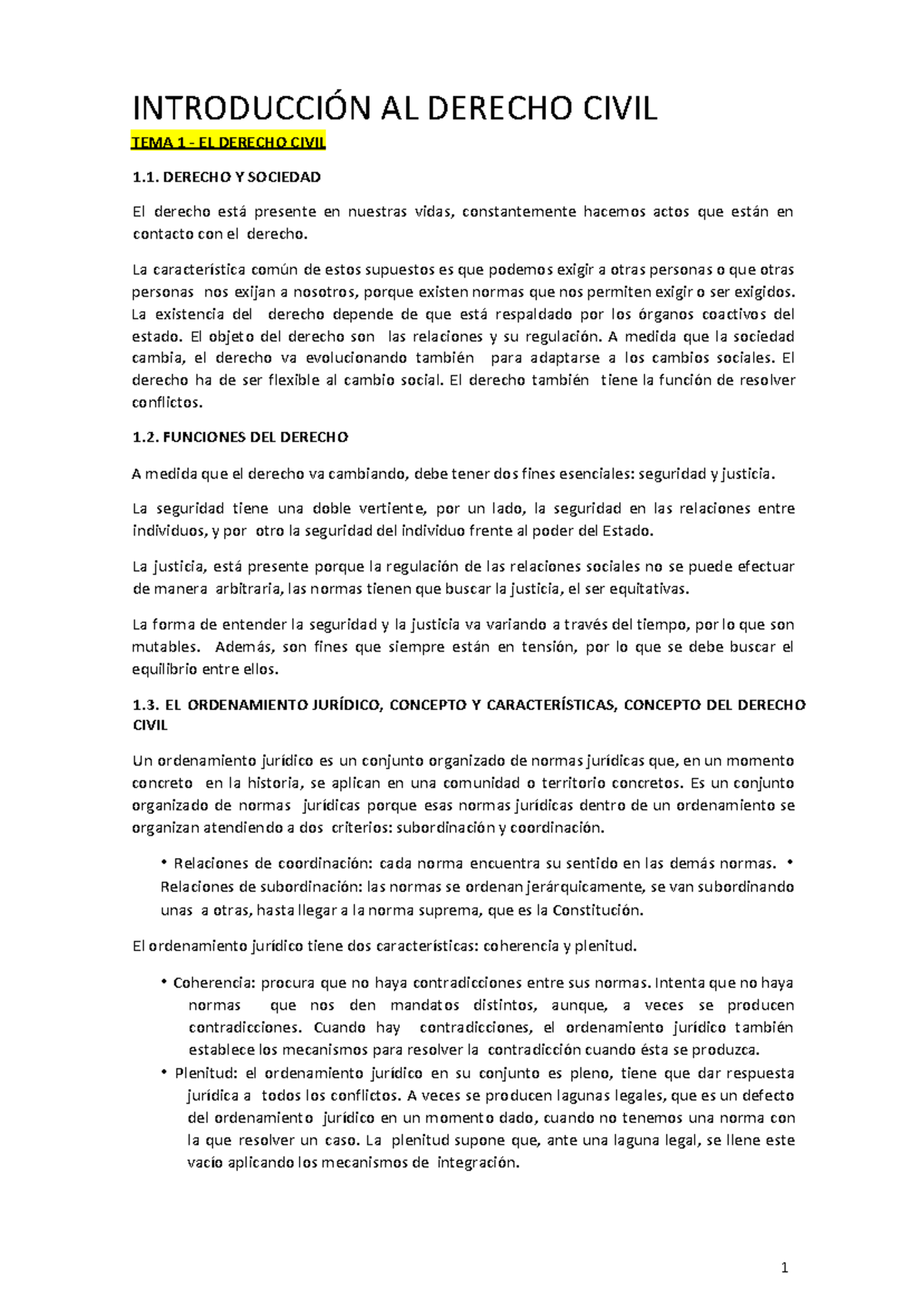 Introduccion derecho civil - INTRODUCCIÓN AL DERECHO CIVIL TEMA 1 - EL ...